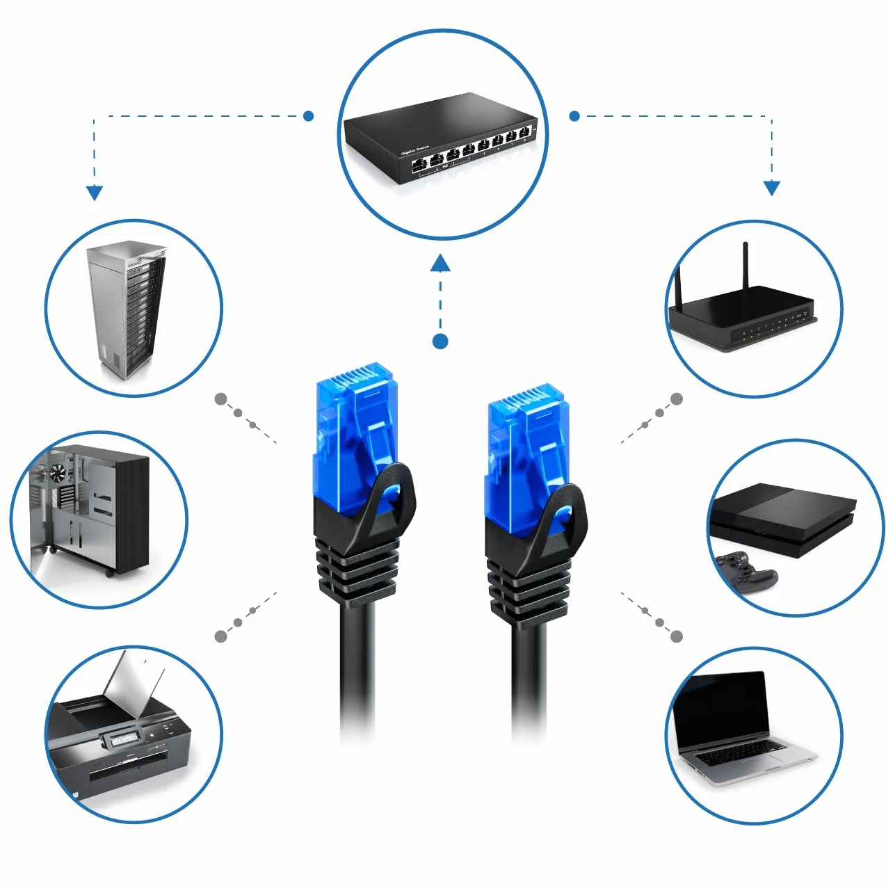 deleyCON CAT6 Kabel Sieciowy Zestaw 10x 0,5m U-UTP RJ45 LAN Ethernet Czarny