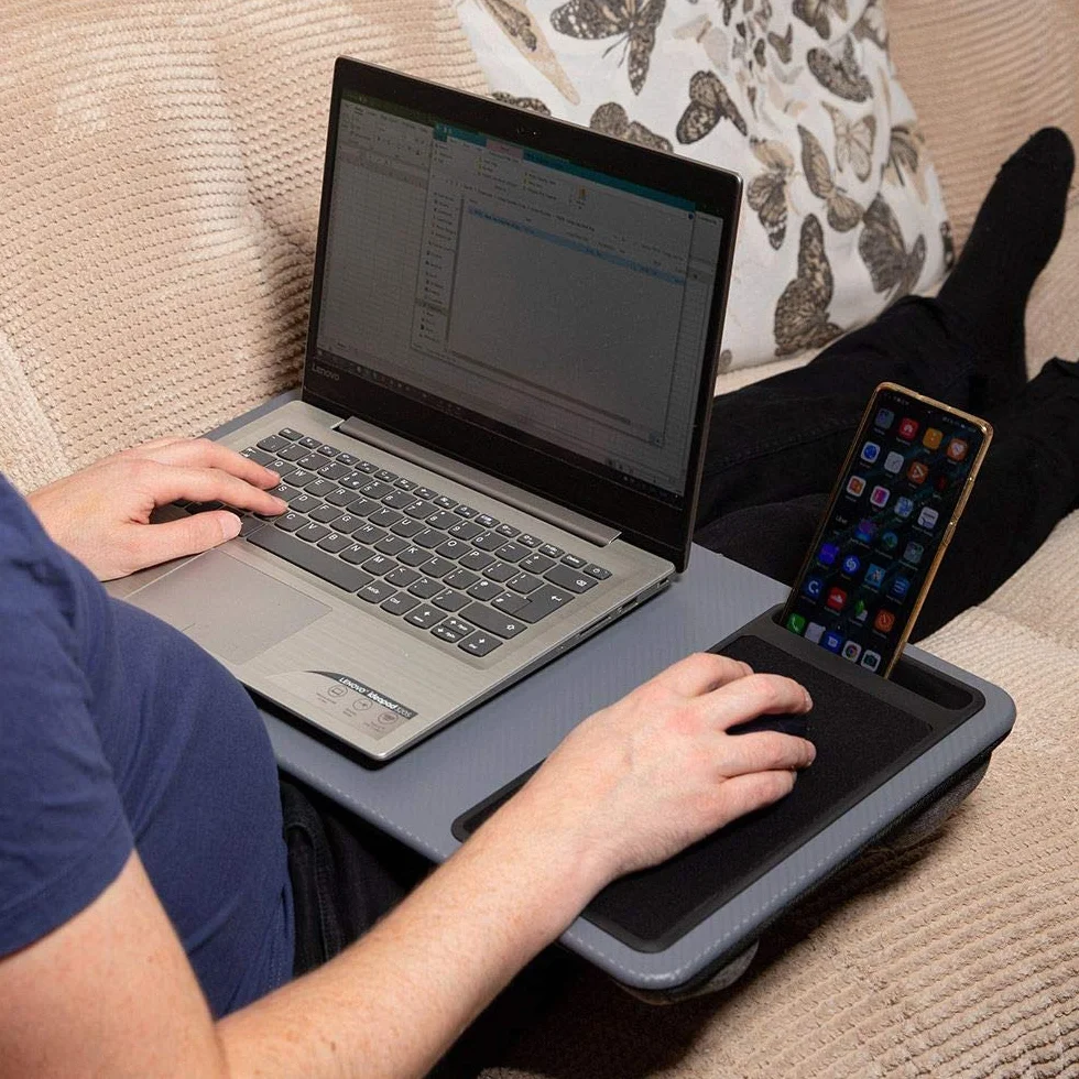 InGenious Duży blat na biurko do kolan Stojak na komputer 17" Gniazdo na tablet i telefon z wbudowaną podkładką pod mysz