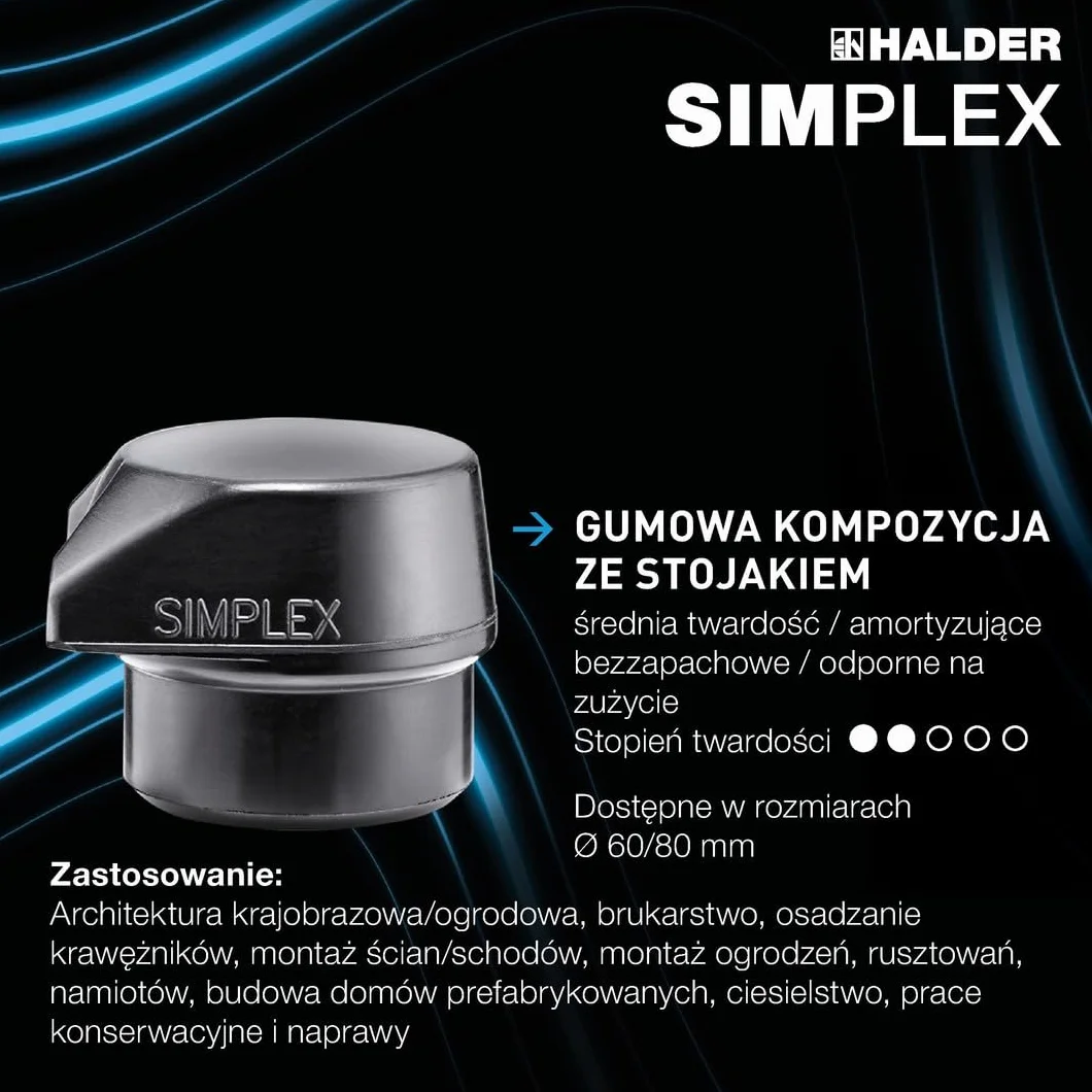 SIMPLEX młotek kowalski, kompozycja gumowa, z podstawką/TPE-soft; z obudową z żeliwa ciągliwego i trzonkiem hickorowym | śr. = 60 mm | 3012.261