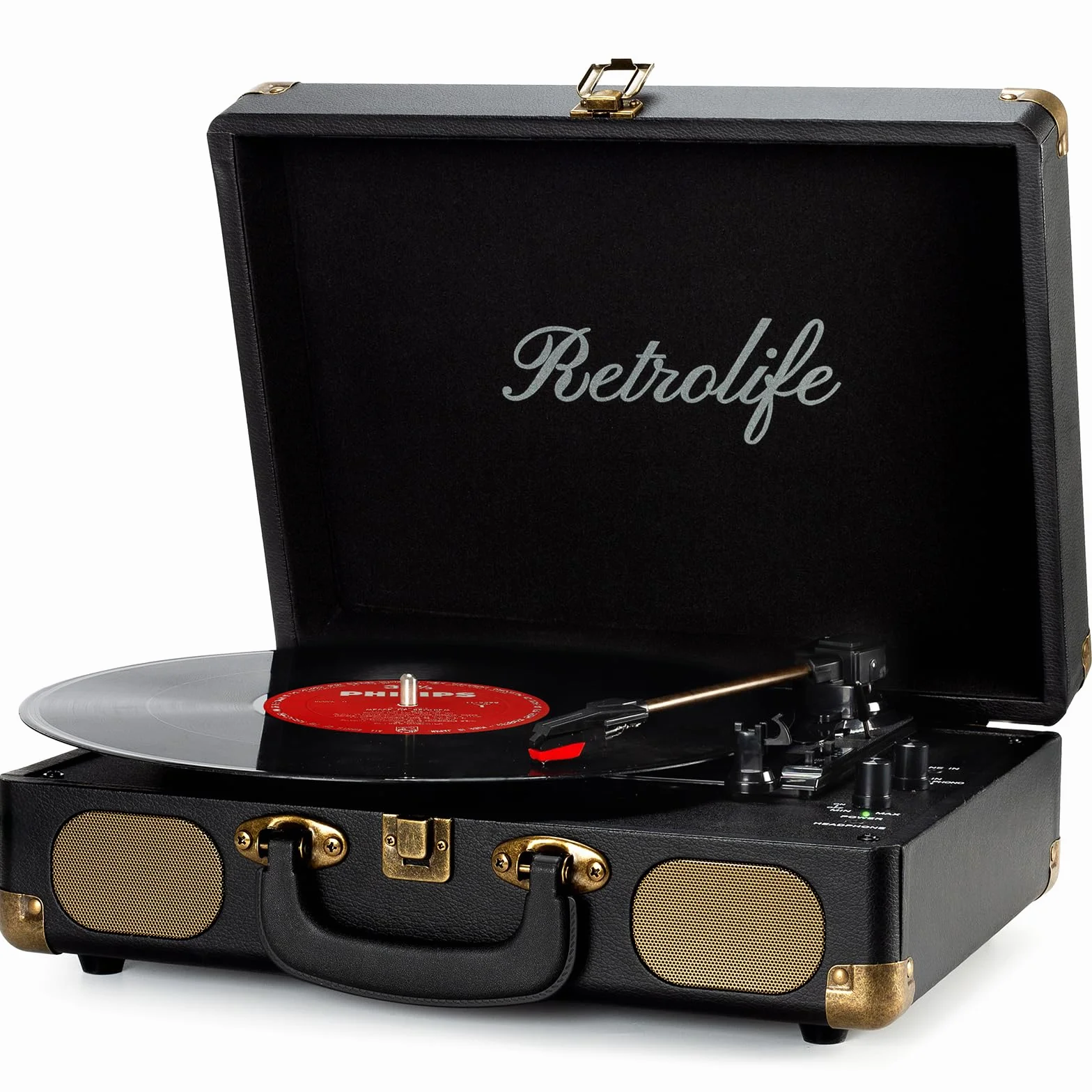 Płyta winylowa 3-biegowa 33/45/78 TR/min Bluetooth przenośna walizka z paskiem z wbudowanymi głośnikami wyjścia liniowego RCA Vintage Turntable