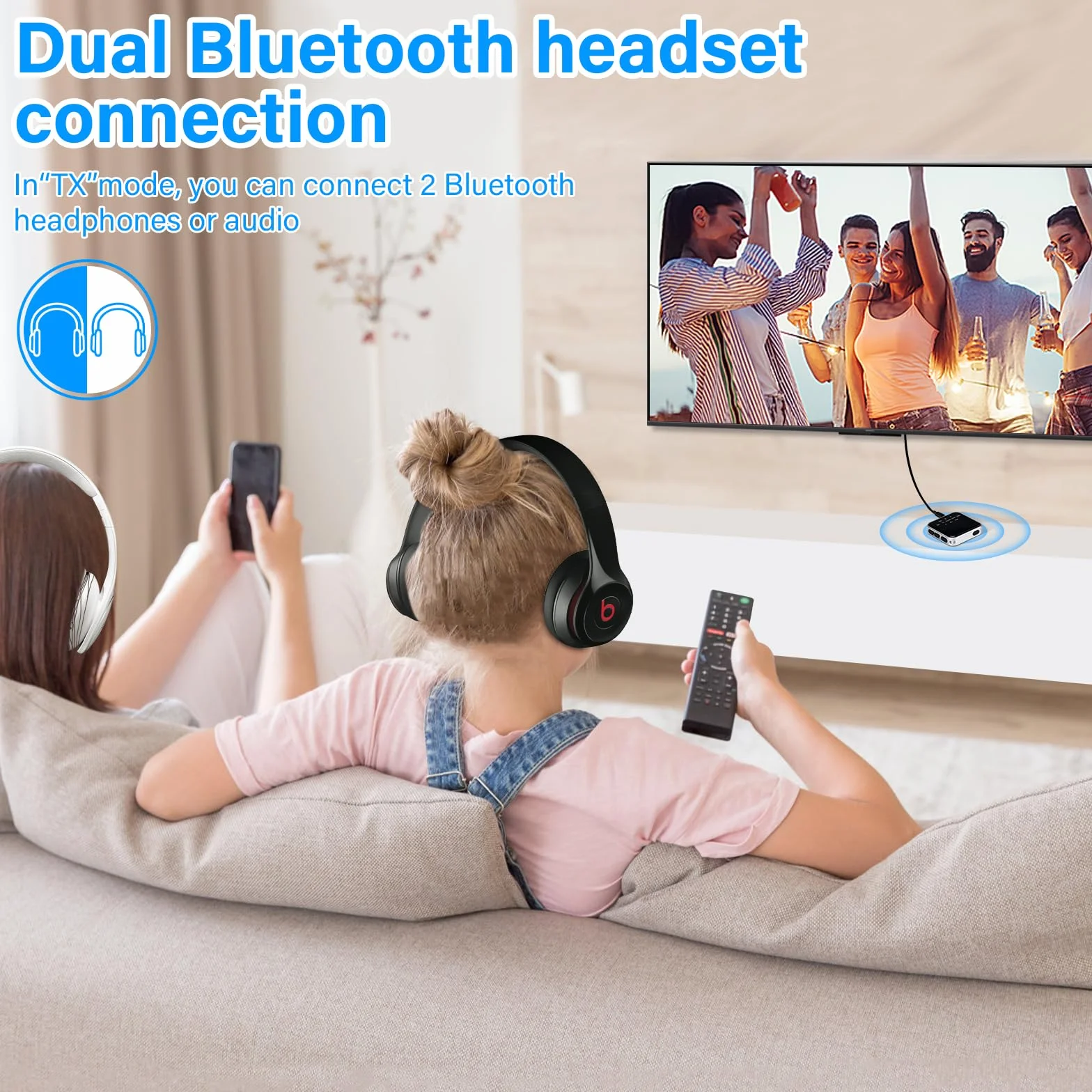 Nadajnik Odbiornik Bluetooth 5.2 z kablem audio 3,5 mm, podwójne wyjścia AUX, niska latencja do TV i słuchawek