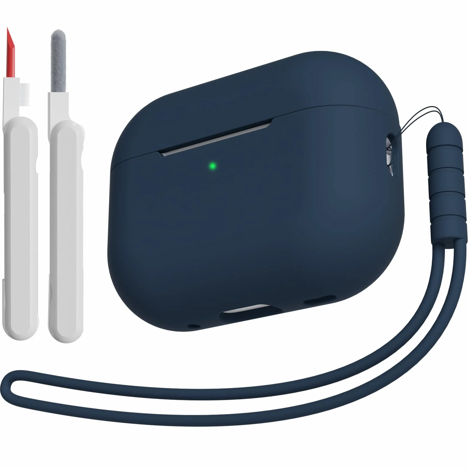 Silikonowe Etui Ochronne do AirPods Pro 2, Niebieski (Midnight), z Zestawem do Czyszczenia i Smyczą