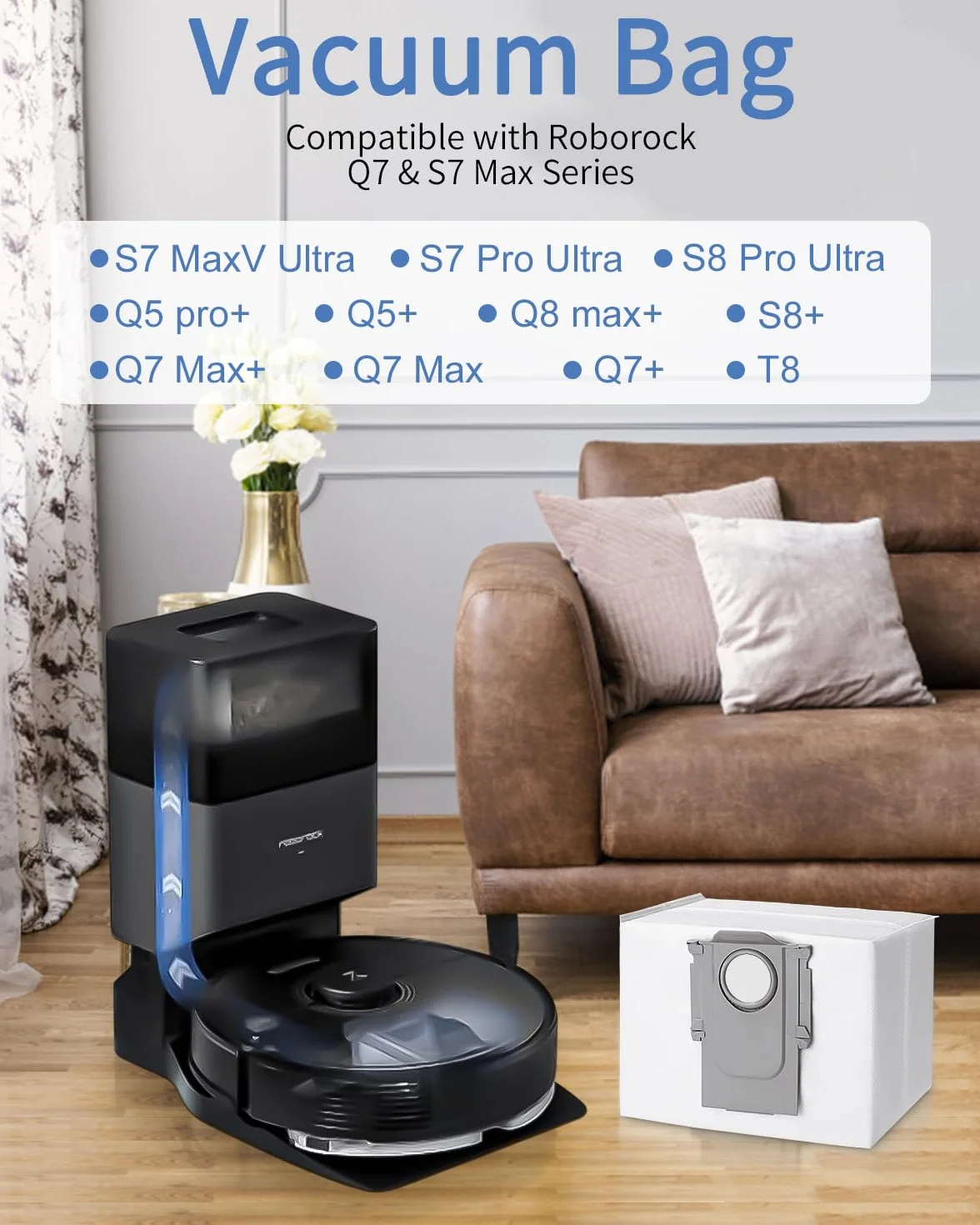 Zestaw 10 akcesoriów do worków na kurz stacji ssącej odkurzacza do Roborock S7 MaxV Ultra / S7 Pro Ultra / Q7+ / Q7 Max+ / Q5+/ T8, wymiana filtra o dużej pojemności akcesoria torba do odkurzacza