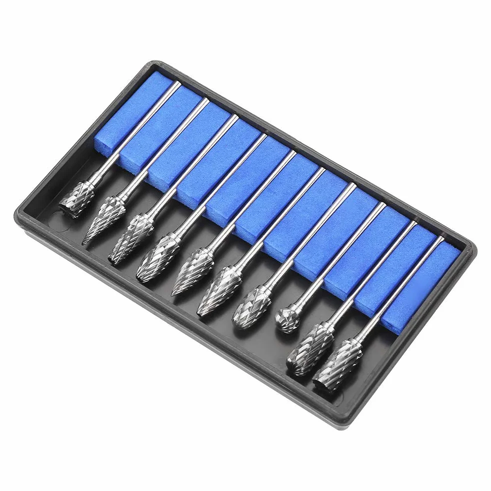 Pilniki obrotowe do frezów stalowych, 10 sztuk 2,35 x 6 mm frezy obrotowe frezy z węglika wolframu stal zestaw narzędzi do rzeźbienia metalu