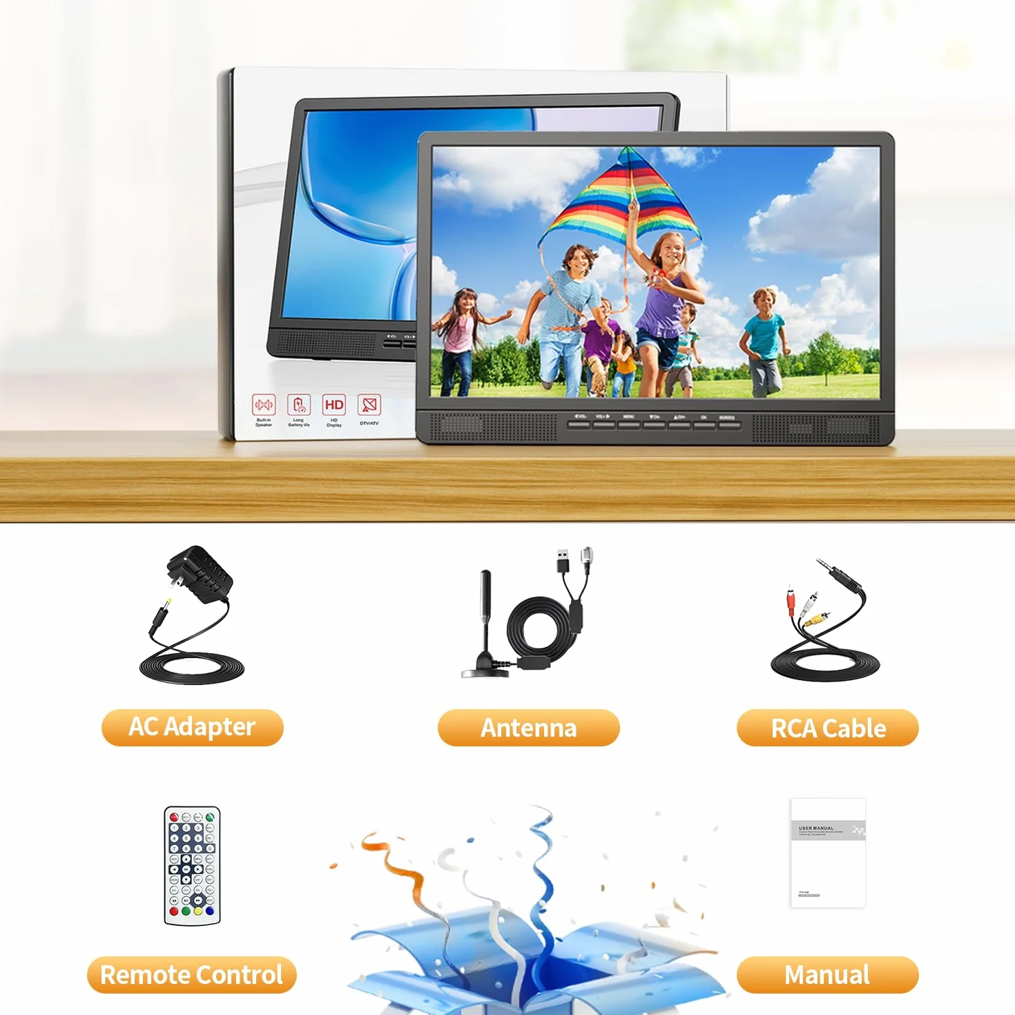 Desobry Przenośny telewizor 18 Mini LCD TV DVB/T2 HD 1080P 12V