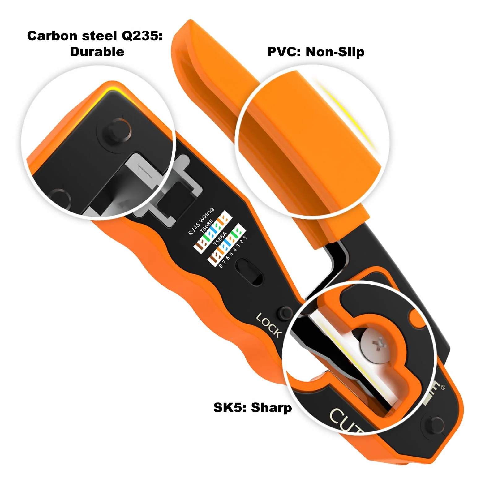 Szczypce zaciskowe RJ45, All-in-One Ethernet Crimper do wtyków Cat7, Cat6, Cat5, z 2 ostrzami zapasowymi
