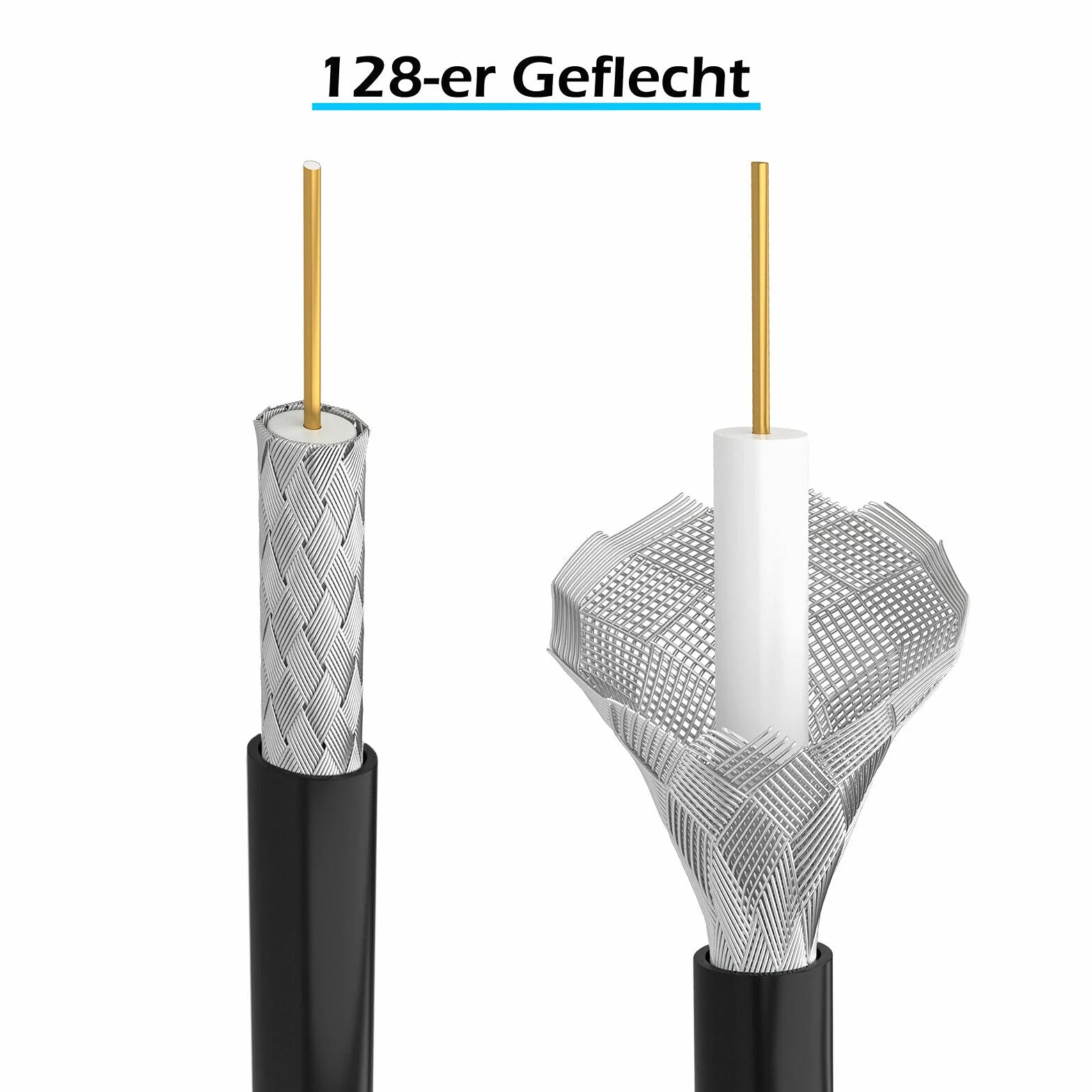 HB-DIGITAL 7,5m Kabel antenowy IEC męski do IEC żeński Kabel połączeniowy BZT-CE Ekranowany 100dB 128 oplotów koncentryczny HDTV 1080p UHD 8K 4K Pozłacany DVB-T/T2 DVB-C/C2 Radio DAB DAB+ Czarny