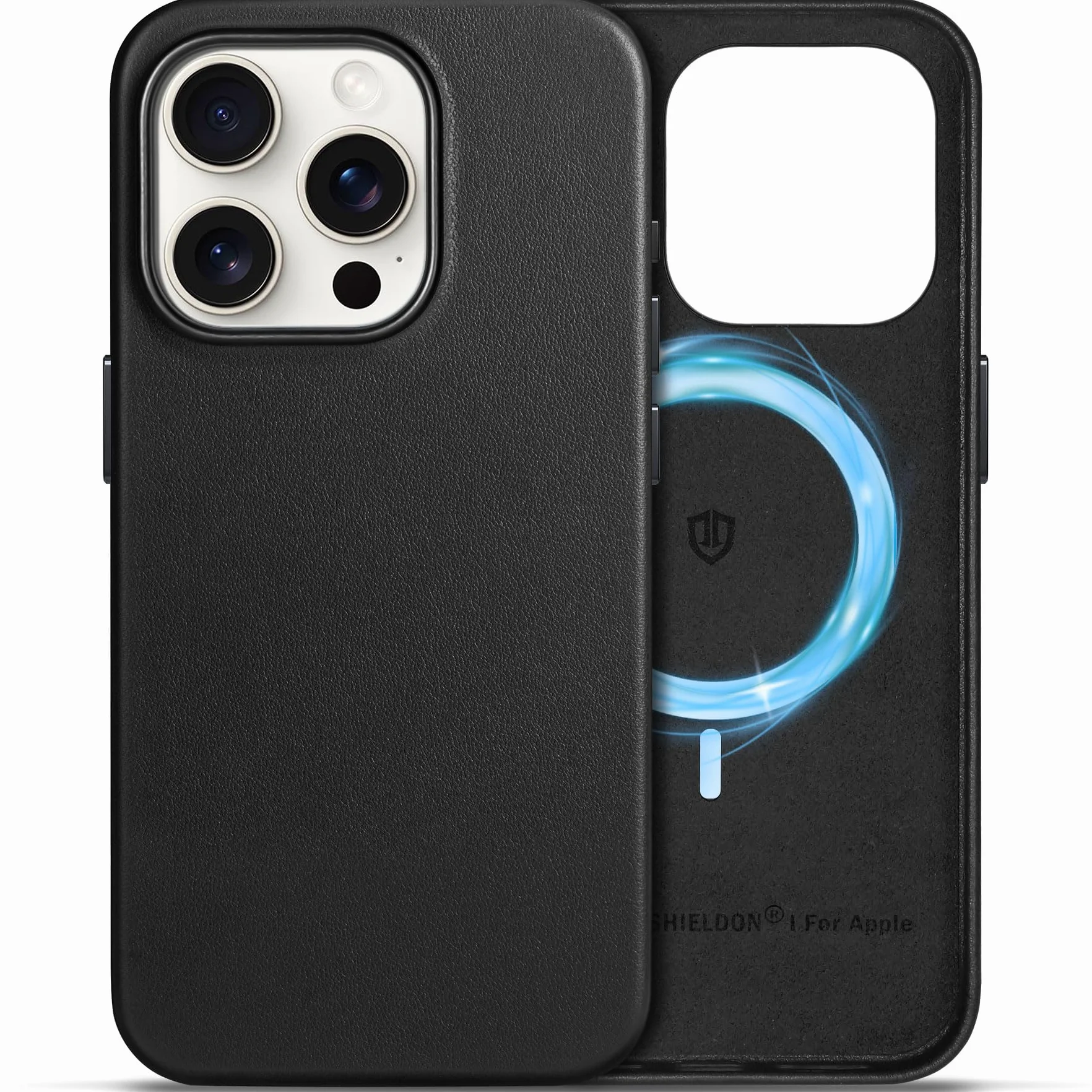 SHIELDON Etui iPhone 15 Pro 6,1" Prawdziwa Skóra Magnetyczne Slim Fit Antyzarysowania Ładowanie Bezprzewodowe Odporne na Wstrząsy Ochronne Czarny