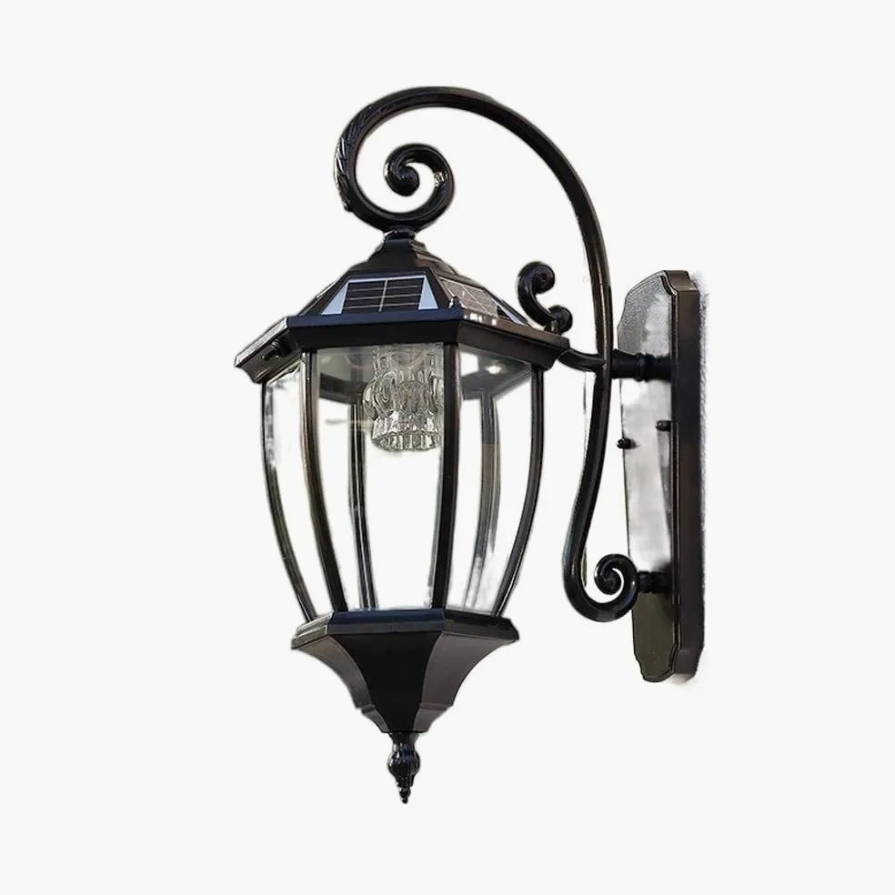 Zewnętrzna wodoodporna solarna lampa ścienna, latarnia LED z aluminiowym i szklanym kloszem – idealna do oświetlenia kinkietu ogrodowego