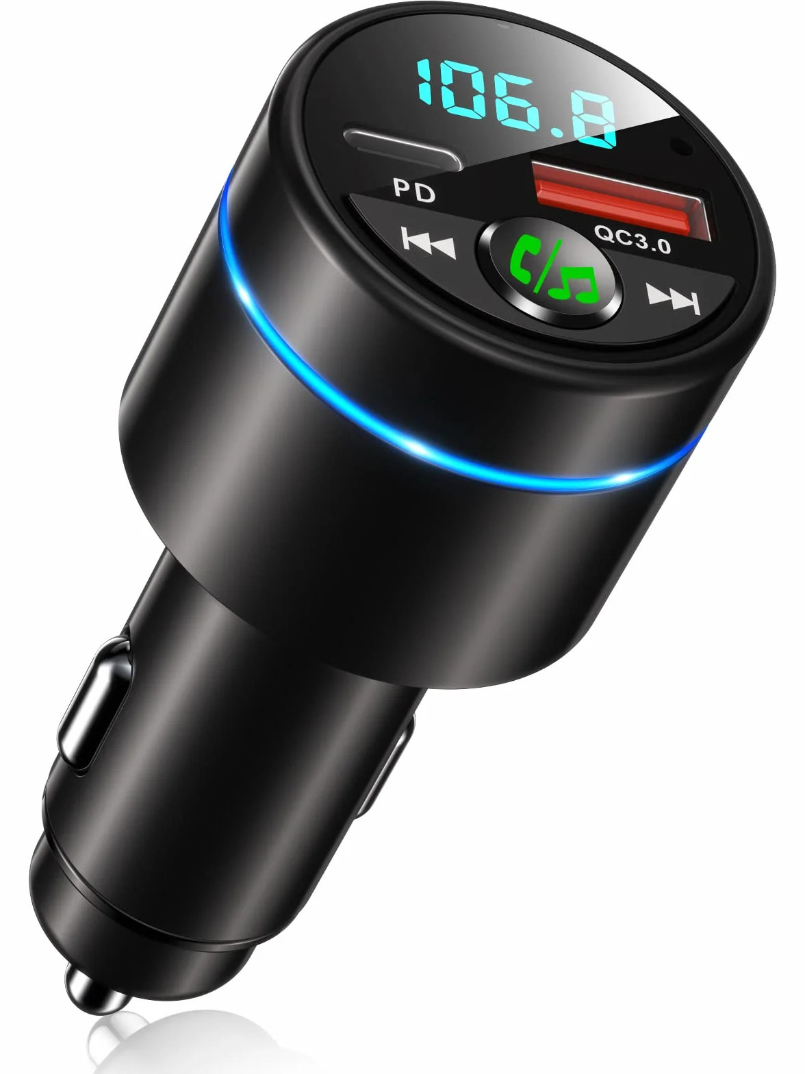 Mohard Nadajnik FM Bluetooth 5.3, całkowicie metalowy samochód Bluetooth, szybka ładowarka samochodowa PD 30 W typ C+ QC3.0, z redukcją szumów podczas rozmów w trybie głośnomówiącym, muzyka Hi-FI,