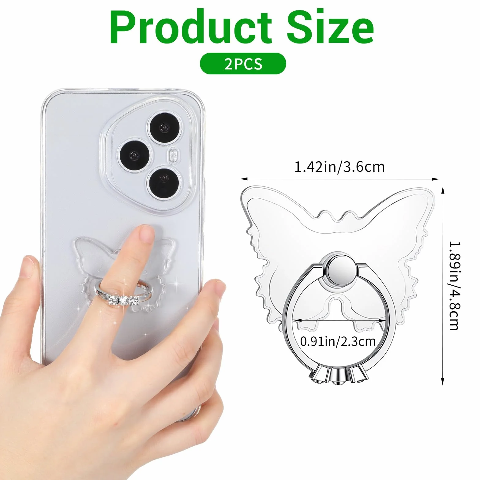 Ymapinc Motyl uchwyt na telefon komórkowy, przezroczysty kryształ górski motyl etui na telefon pierścień, uchwyt na palec uchwyt kompatybilny z telefonami tabletami etui obrót o 360°