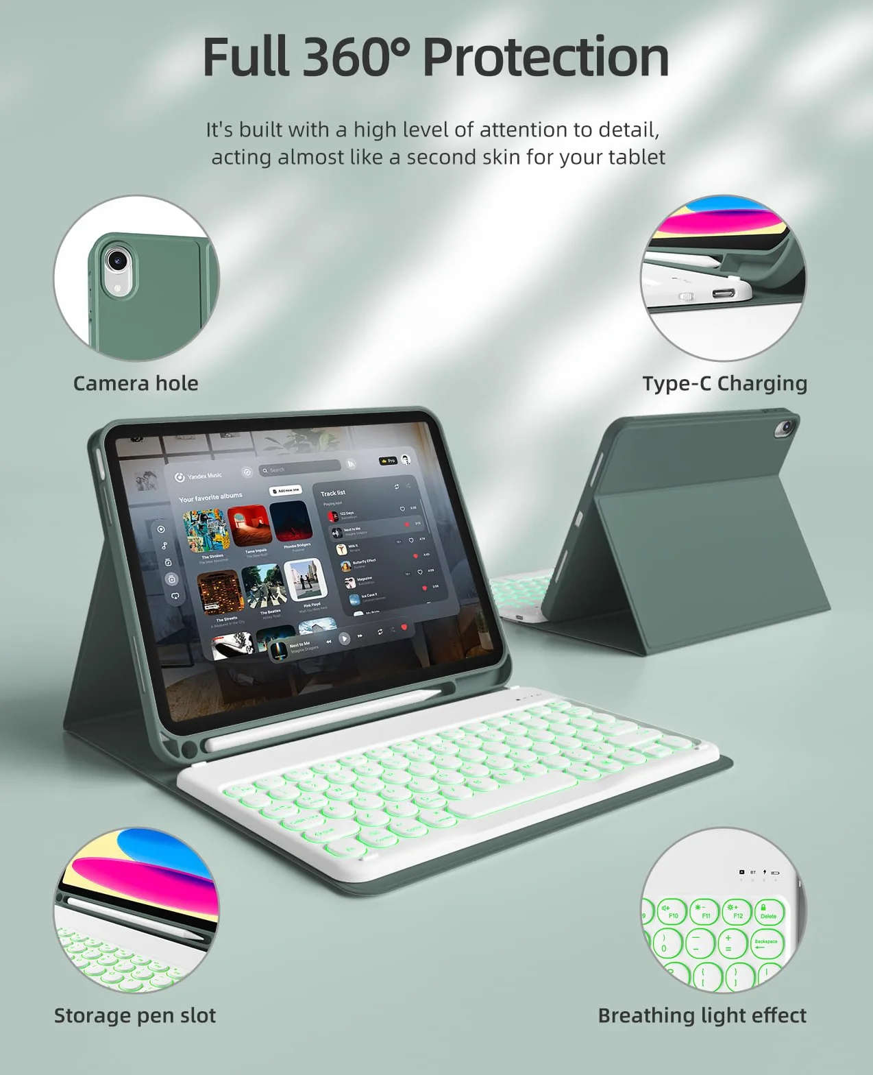 JKSML Etui z klawiaturą do iPada A16 11 cali 2025 i iPad 10 generacji 10,9 cala 2022 - Podświetlana klawiatura Bluetooth QWERTZ, TPU