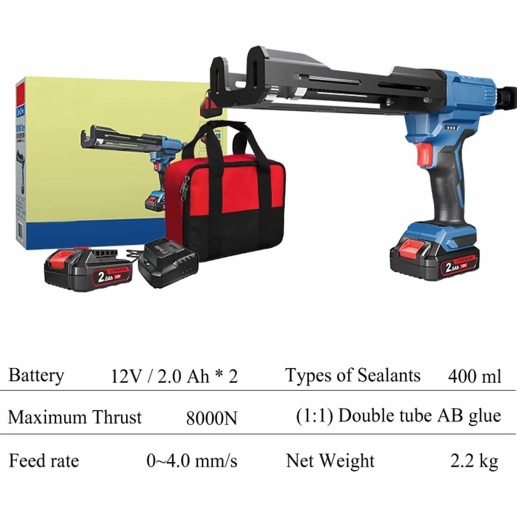 Elektryczny pistolet uszczelniający, bezprzewodowy pistolet uszczelniający 12 V z podwójnym wkładem i pistoletem samoprzylepnym z baterią i ładowarką do uszczelnienia, napełniania i profesjonalnego