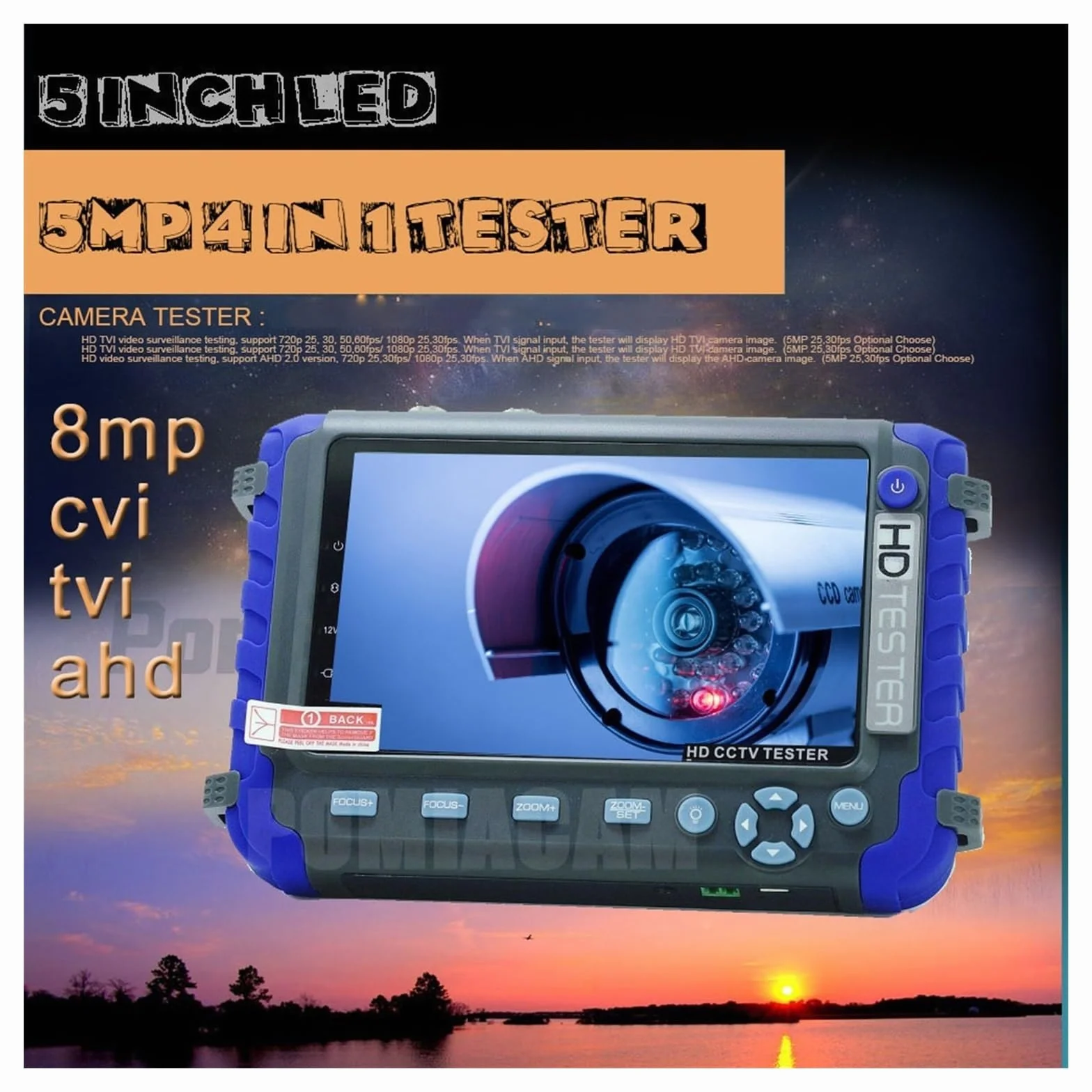Tester CCTV, 5-calowy 4-w-1 tester CCTV 8mp | Z TVI CVI 8mp AHD tester kamery wideo, monitor AHD tester przenośny VGA PTZ kontroler do testowania kamer CCTV i IP.