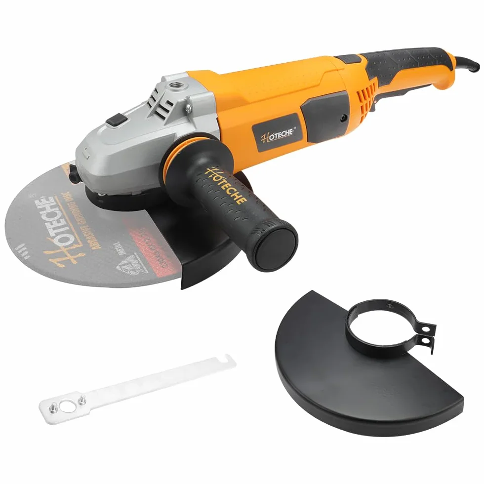 Hoteche Szlifierka kątowa 2400 W, 230 mm, szlifierka do cięcia z silnikiem miedzianym, przełącznik samoblokujący, Soft-Start, 6500 obr./min, wtyczka VDE – żółta/czarna