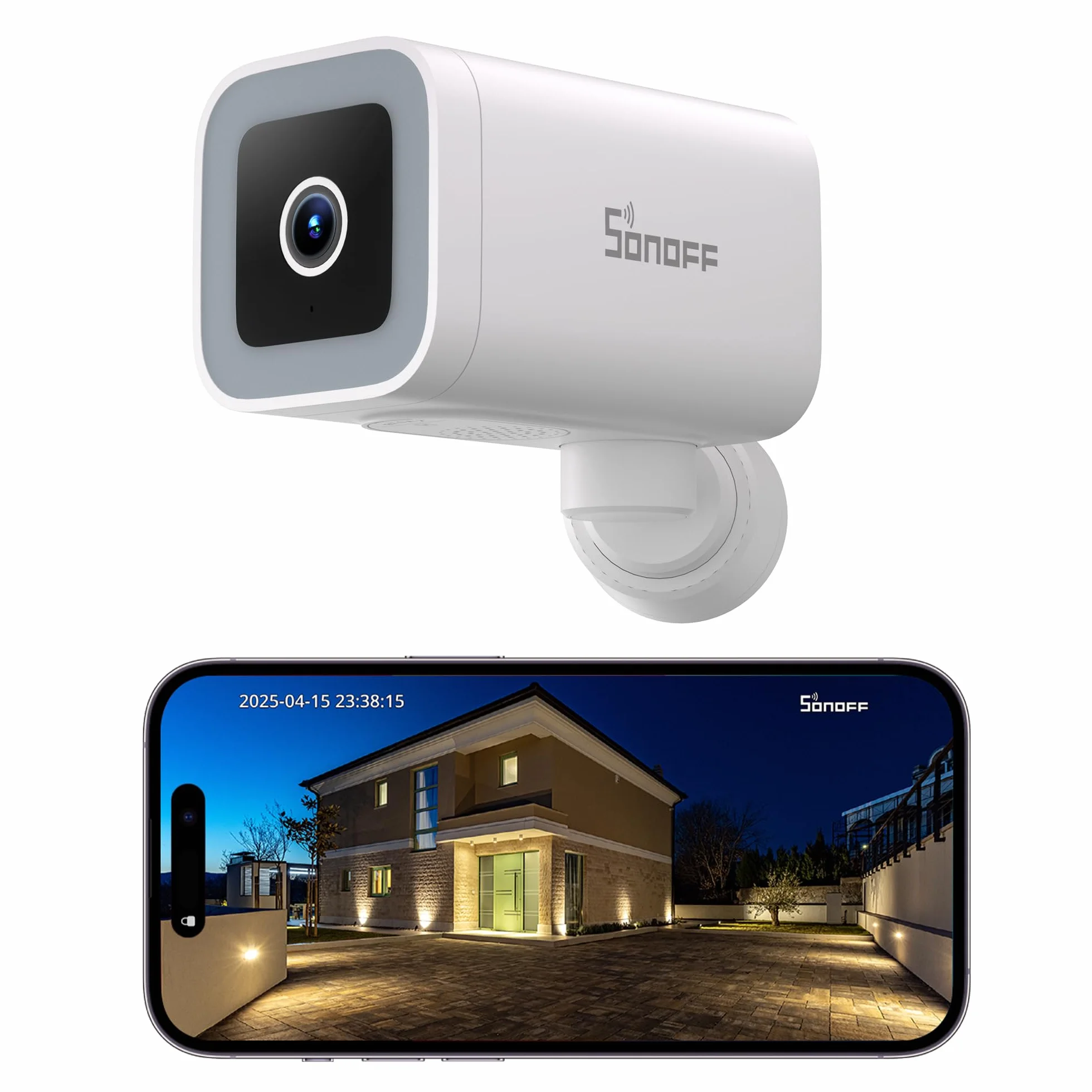 SONOFF CAM-B1P Zewnętrzna Kamera Bezpieczeństwa 2K HD, Kolorowy Tryb Nocny, 180° Panorama, AI Wykrywanie Śledzenie, IP65 Wodoodporna, Audio Dwukierunkowe, Kompatybilna z Smart Home