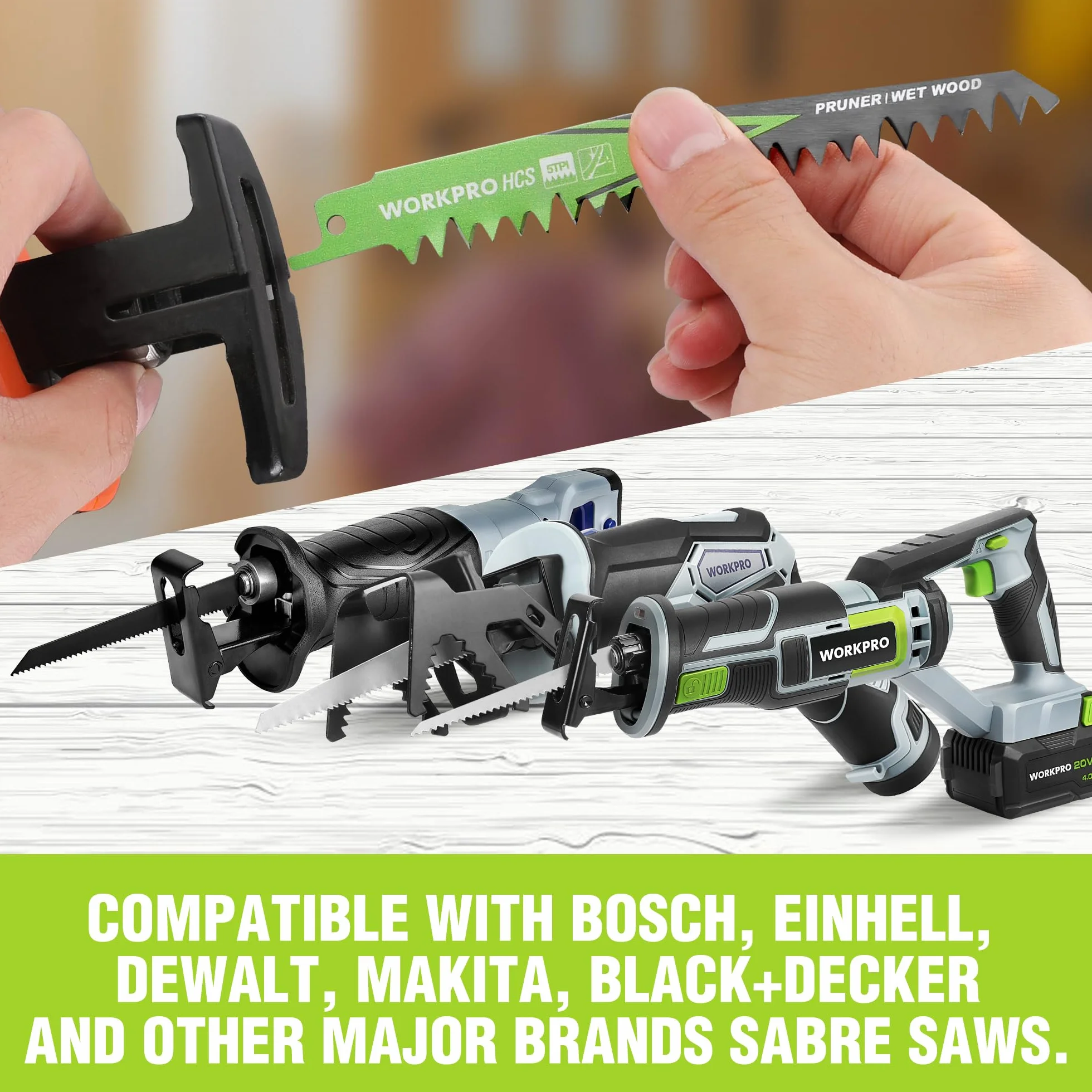 WORKPRO Zestaw brzeszczotów do piły szablastej 5-częściowy, brzeszczot 152 mm 5TPI wykonany z HCS, do cięcia gałęzi, drewna, plastiku, kompatybilny ze standardowymi piłami szablastymi