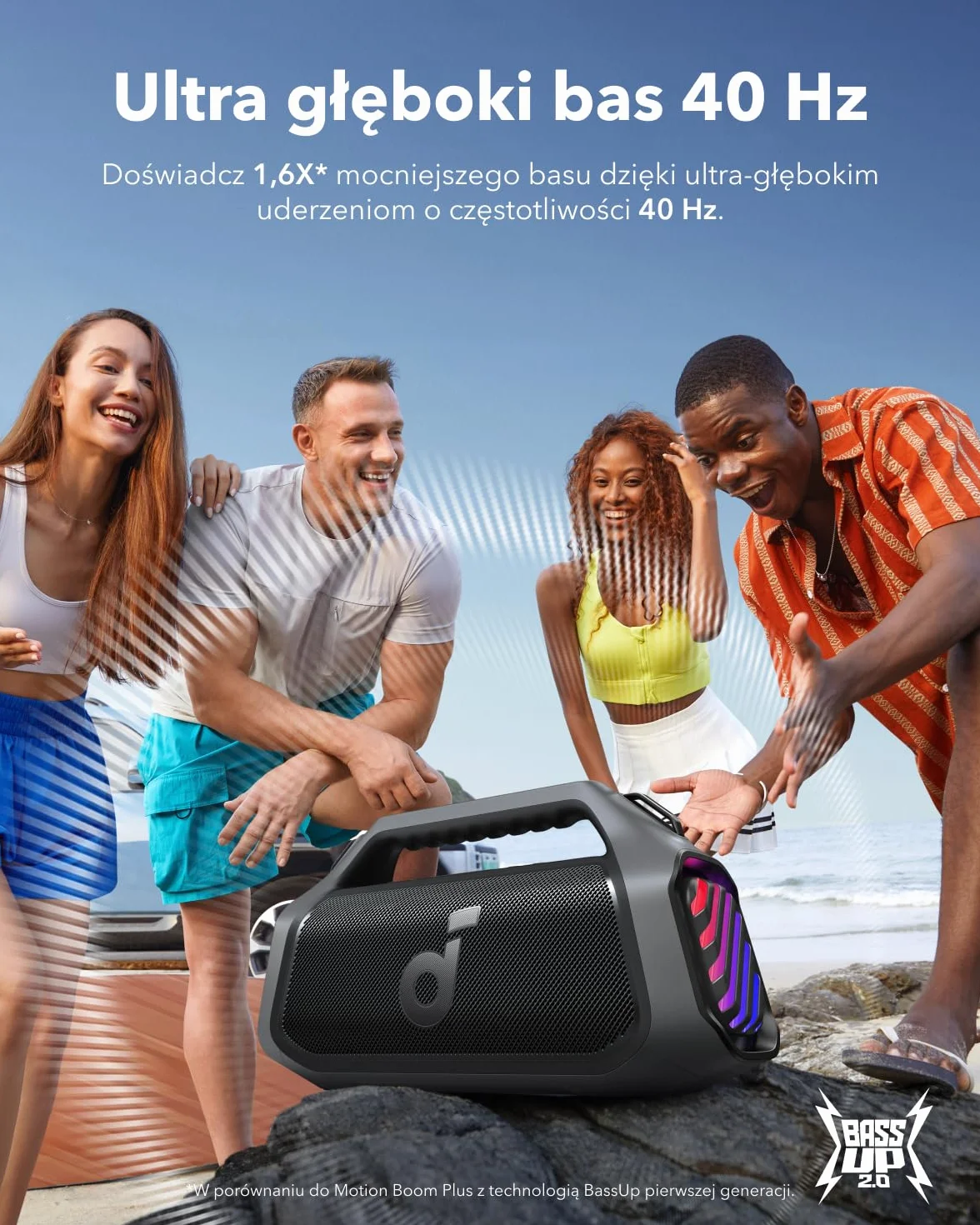 soundcore Anker Głośnik outdoorowy Boom 2 Plus 140W BassUp 2.0 szybkie ładowanie 30W wodoodporność IPX7 Czarny