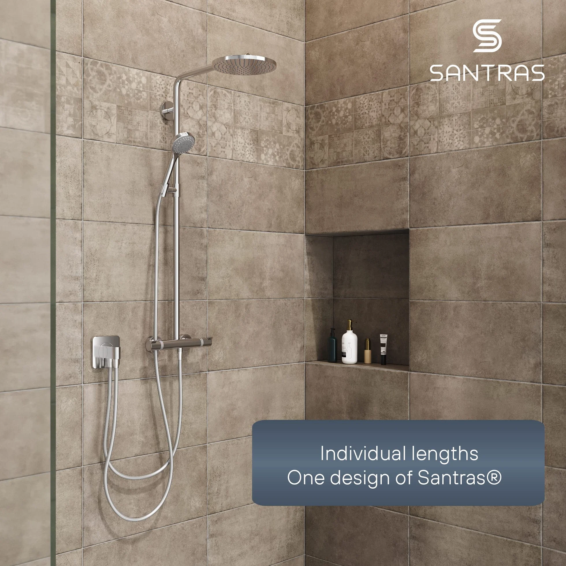 SANTRAS® Wąż prysznicowy Premium Chrome 1,50 m Made in Germany z funkcją oszczędzania wody – wyjątkowo elastyczny i odporny na skręcanie z ogranicznikiem przepływu – wąż prysznicowy o wyglądzie stali