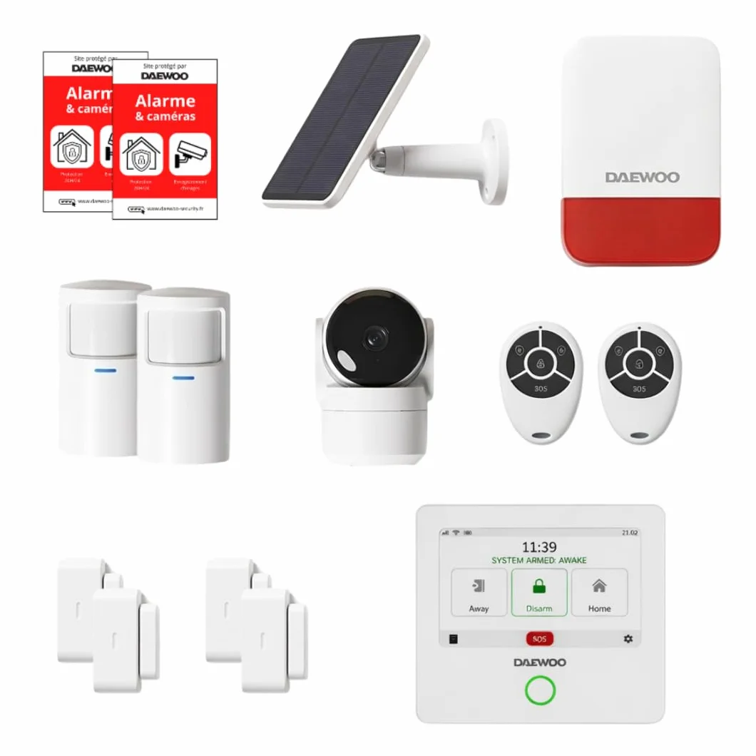 Daewoo Security Touch Essential+ - Alarm domowy bez abonamentu z kamerą HD, syreną słoneczną, 4 czujniki drzwi, 2 czujniki ruchu - kompatybilny z Alexa i Google Home