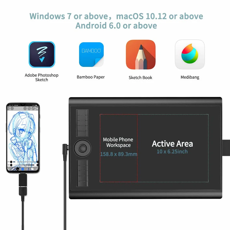 GAOMON M10K Pro Tablet graficzny 10 x 6,25'' 8192 poziomów ciśnienia rysik pasywny OTG