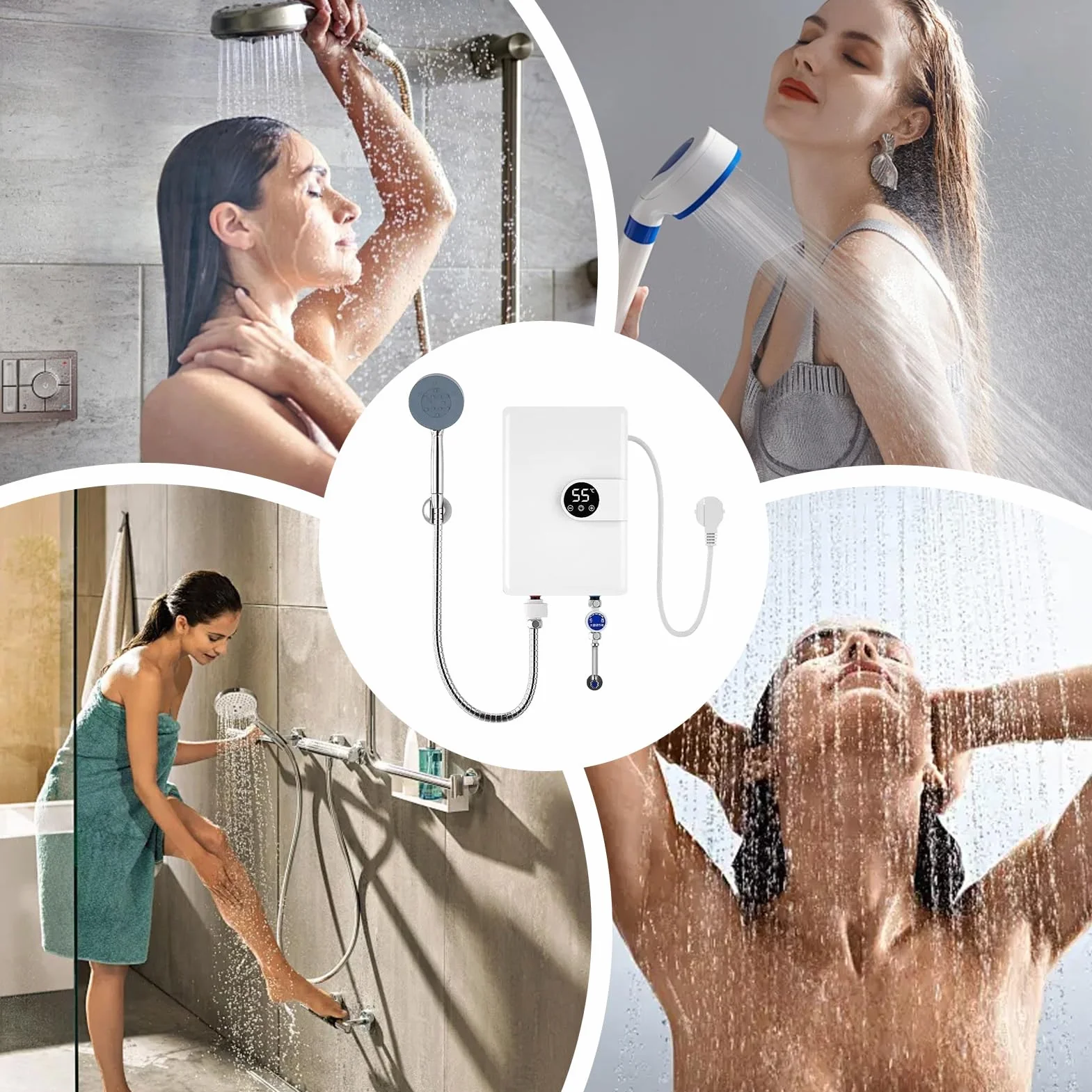 Smart Heat Shower – natychmiastowy podgrzewacz wody do łazienki | ABS / stal nierdzewna z dotykowym sterowaniem LED, konstrukcja bez zbiornika, regulowana temperatura, kompaktowy podgrzewacz do