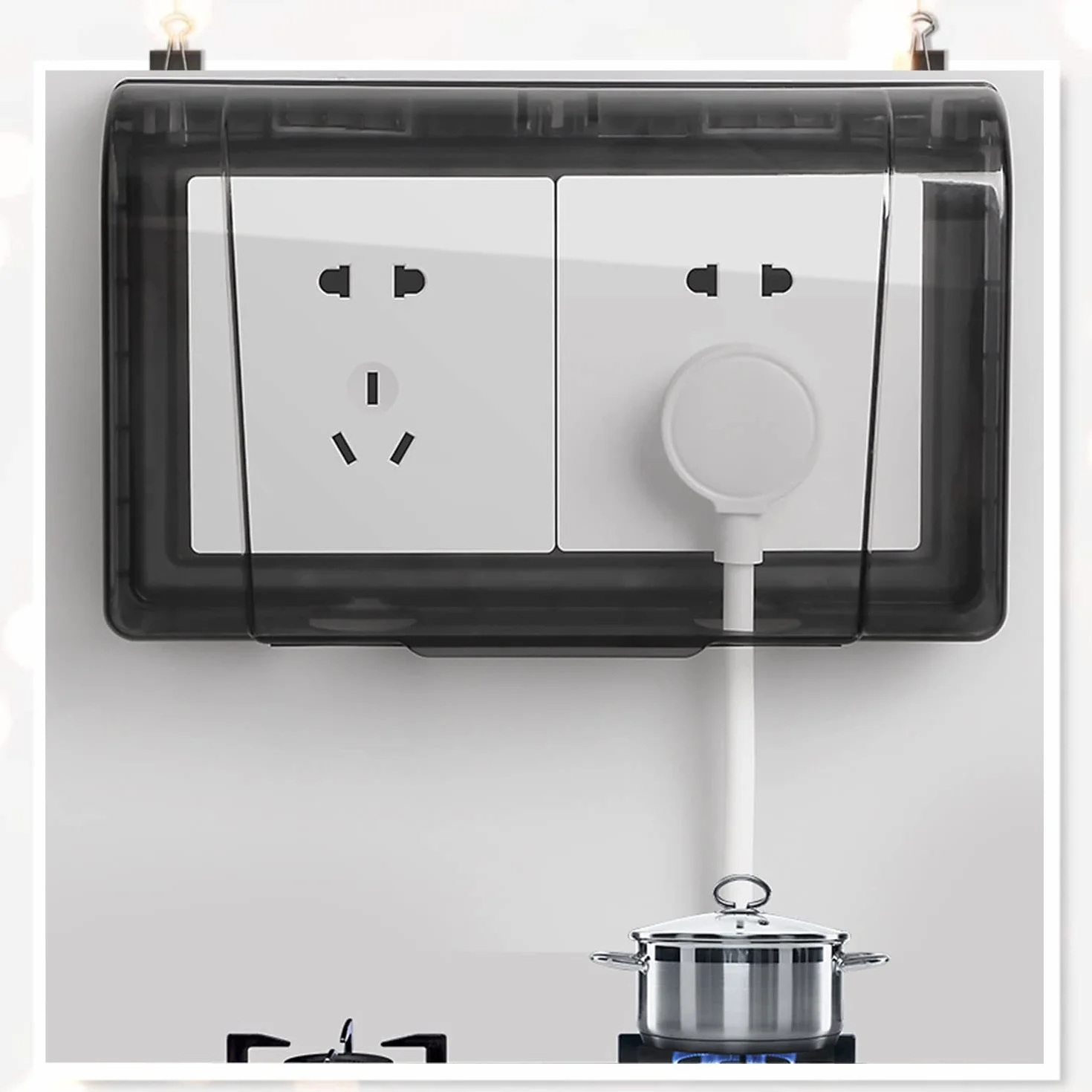 Osłona gniazdka, przełącznika, 86 Flip Outlet, wodoszczelna, przełącznik ścienny, 2-krotne przełączanie, do łazienki, domu, na zewnątrz, czarna, przezroczysta