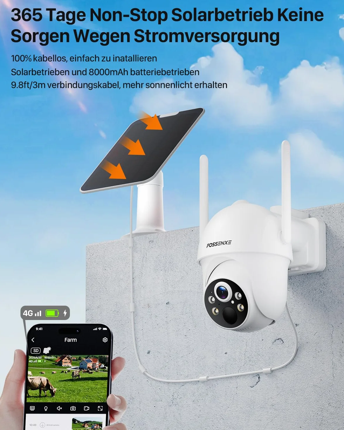 Kamera bezpieczeństwa 4G LTE, bezprzewodowa kamera solarna z kartą SIM i pamięcią kart 64 GB, kamera PTZ 2K HD 4MP bez Wi-Fi, noktowizor kolorowy, wykrywanie ciała PIR