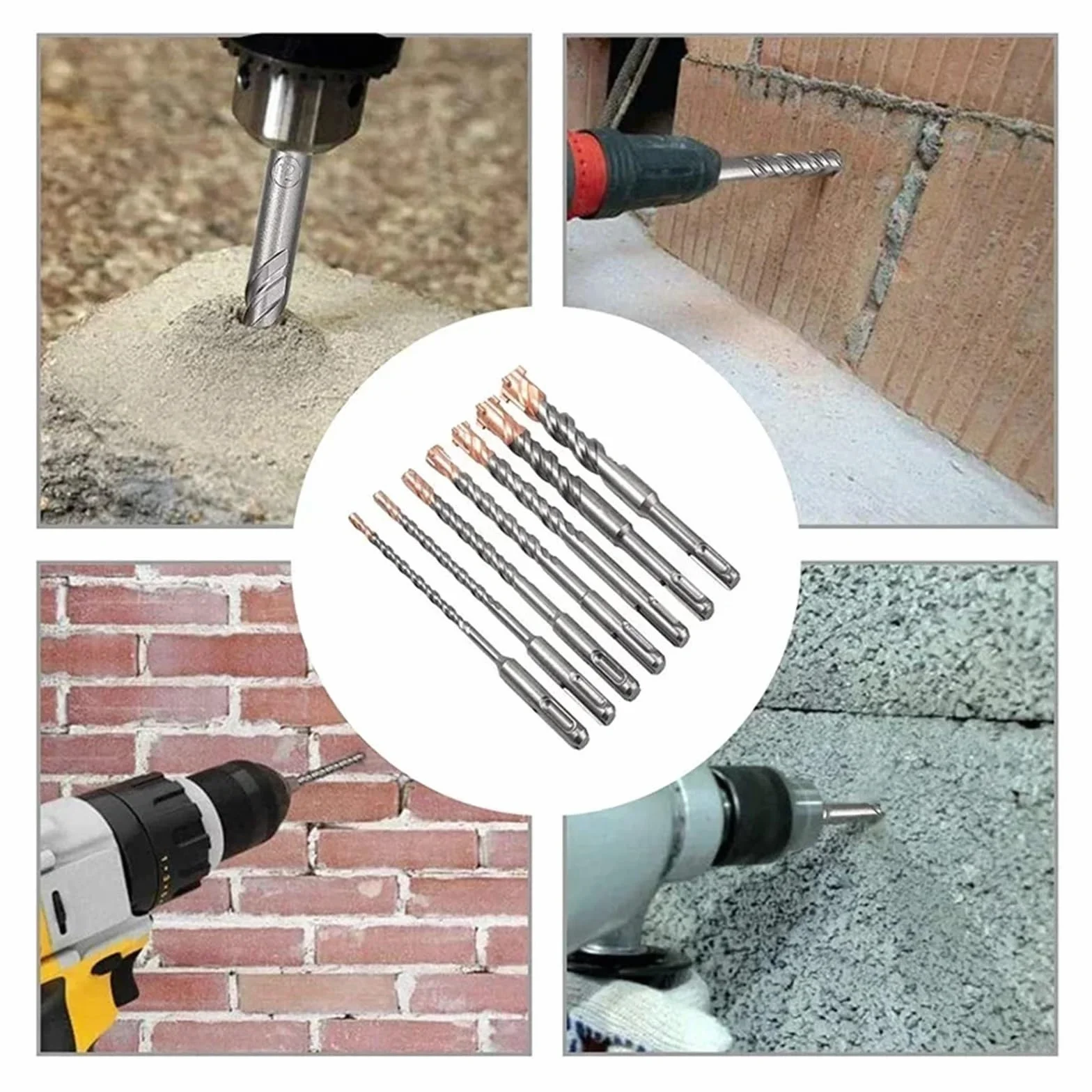 Zestaw wierteł udarowych SDS Plus z 4 ostrzami, długość 160 mm i 200 mm, do bloczków betonowych, bloczków kamiennych, granitu(6-16mm-200mm)
