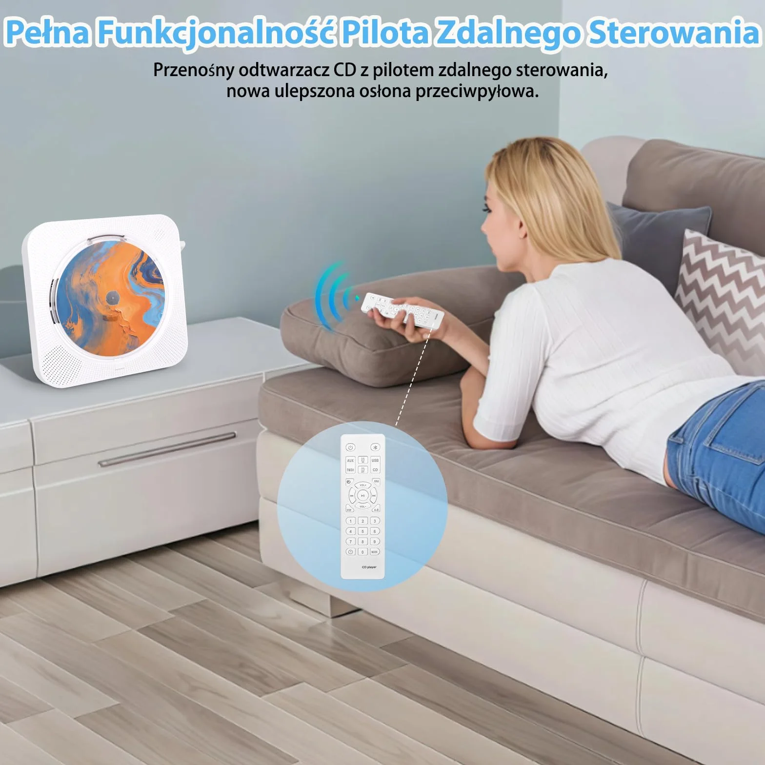 Przenośny Odtwarzacz CD Bluetooth 5.1 z Głośnikiem HiFi, Radio FM, Wyświetlacz LCD, AUX, USB, Zdalne Sterowanie (Biały)
