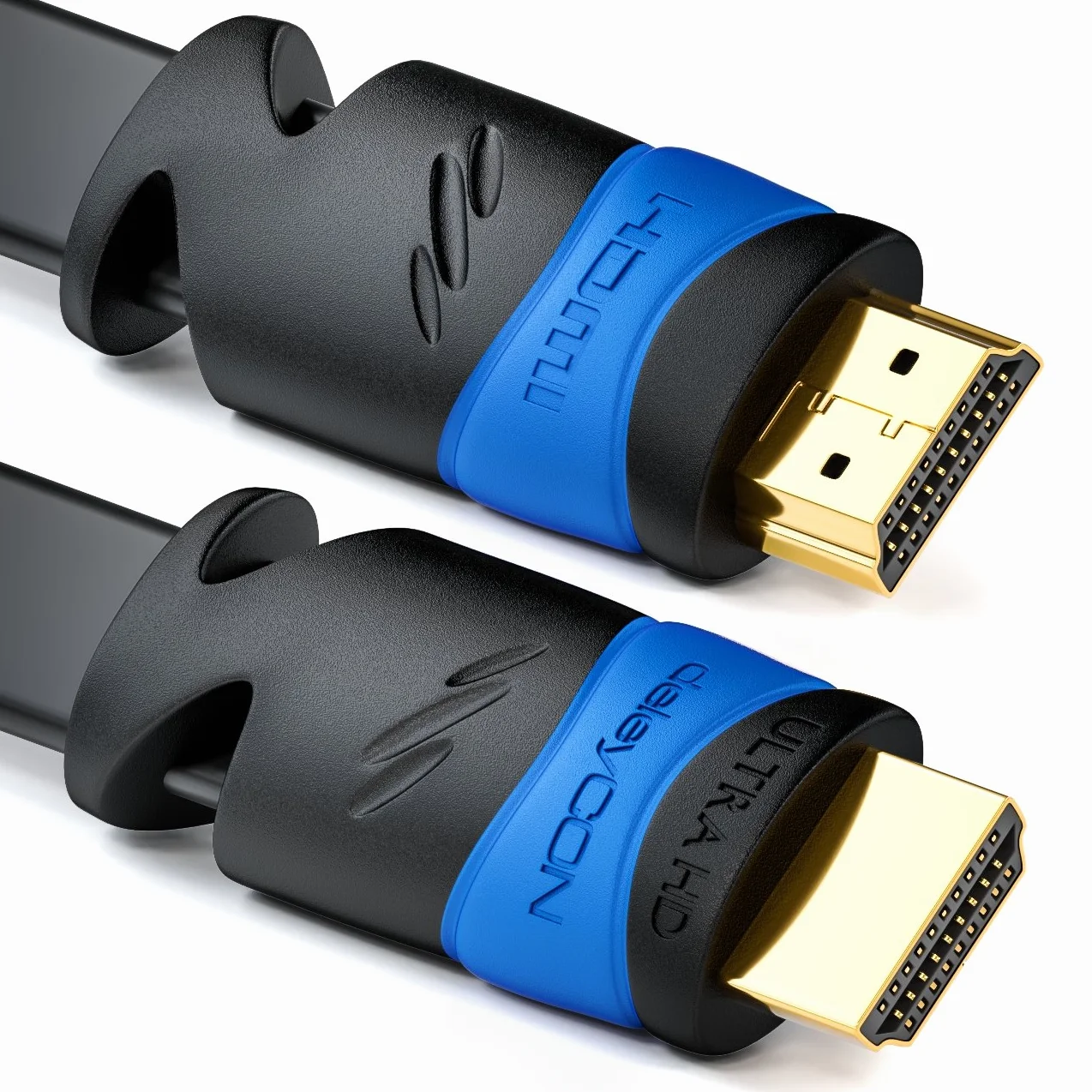 deleyCON 2m Płaski Kabel HDMI - Kompatybilny z HDMI 2.0 do 1.4 - UHD 4K HDR 3D 1080p 2160p ARC - High Speed z Ethernet - Czarny