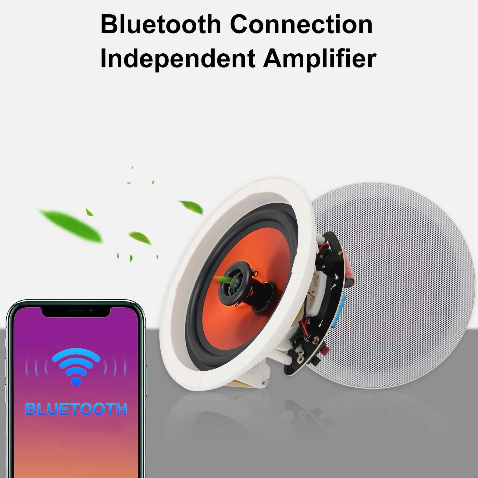 Herdio Głośniki sufitowe Bluetooth 150 W 150 W do biura, kuchni, salonu, łazienki, średnica wycięcia 18 cm (1 para)