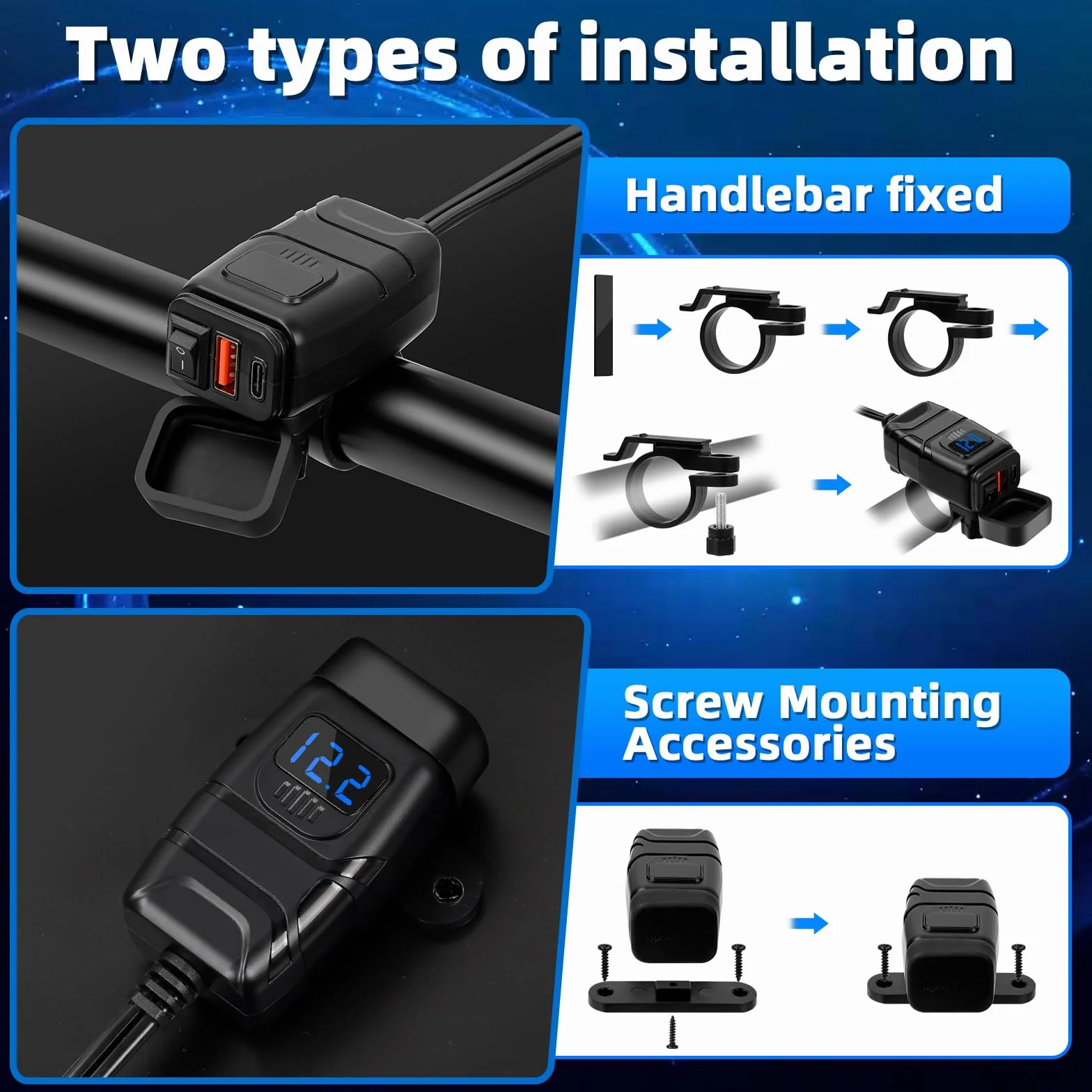 Gniazdo USB do motocykla 12V-24V Quick Charge 3.0 ładowarka PD typu C z włącznikiem i czujnikiem napięcia LED