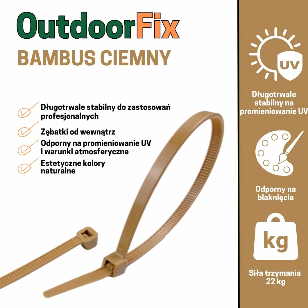 OutdoorFix opaski kablowe 200 x 4,6 mm, 50 szt. – ciemne bambus/trzciny – odporne na warunki atmosferyczne, promieniowanie UV