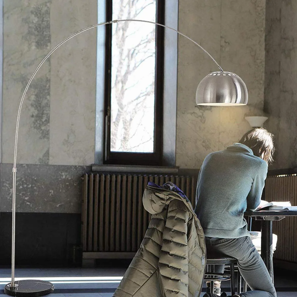 LANMOU Nowoczesna lampa łukowa, 12W ściemniana lampa podłogowa LED ze zdalnym sterowaniem, regulacja wysokości Lampa do salonu Oświetlenie wnętrza Lampa łukowa z okrągłą marmurową podstawą, E27