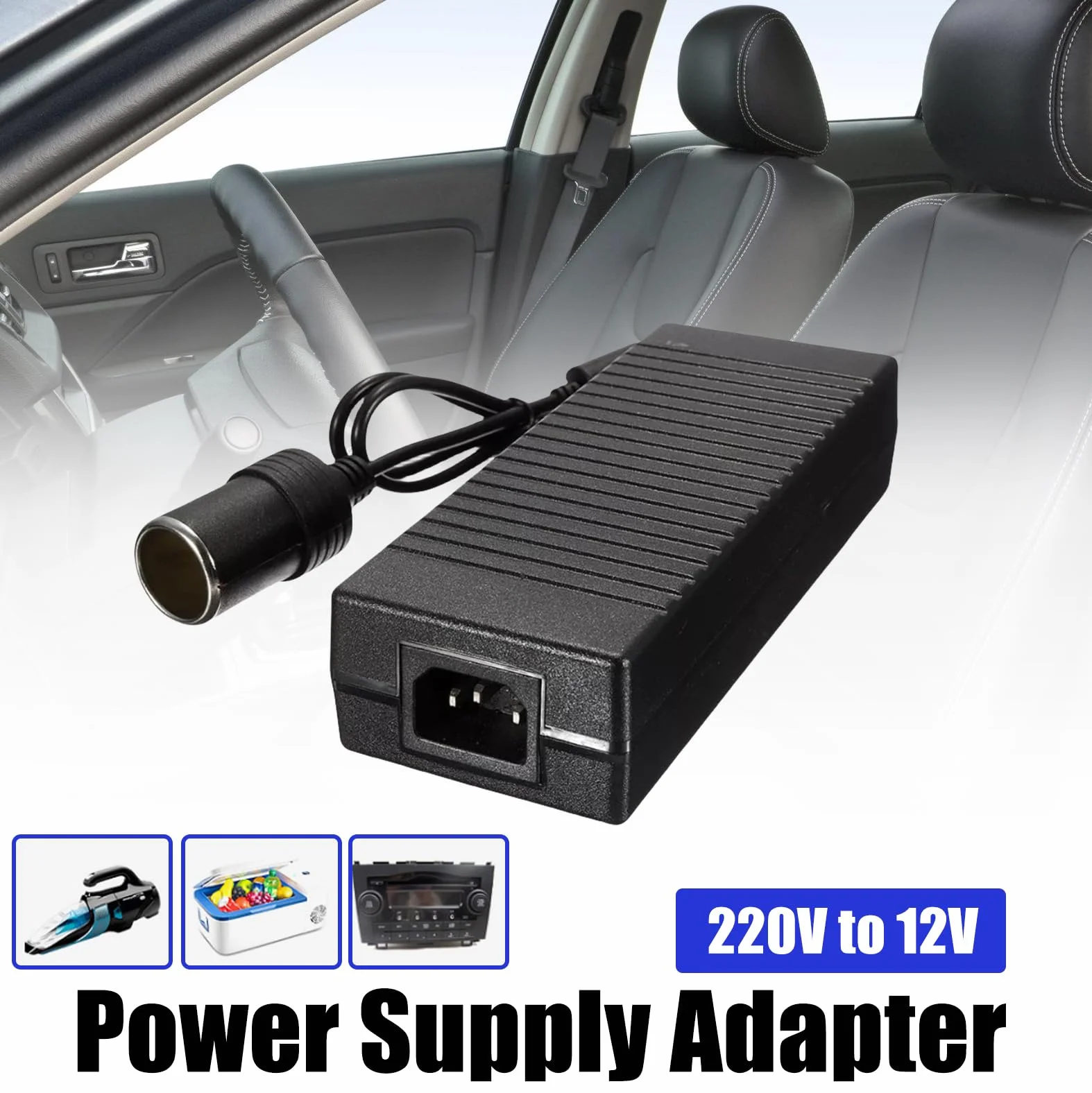 180 W 15 A adapter sieciowy do samochodu, przetwornica napięcia 220 V na 12 V, adapter do gniazda zapalniczki samochodowej do odkurzaczy samochodowych, kompresorów, lodówek (czarny)