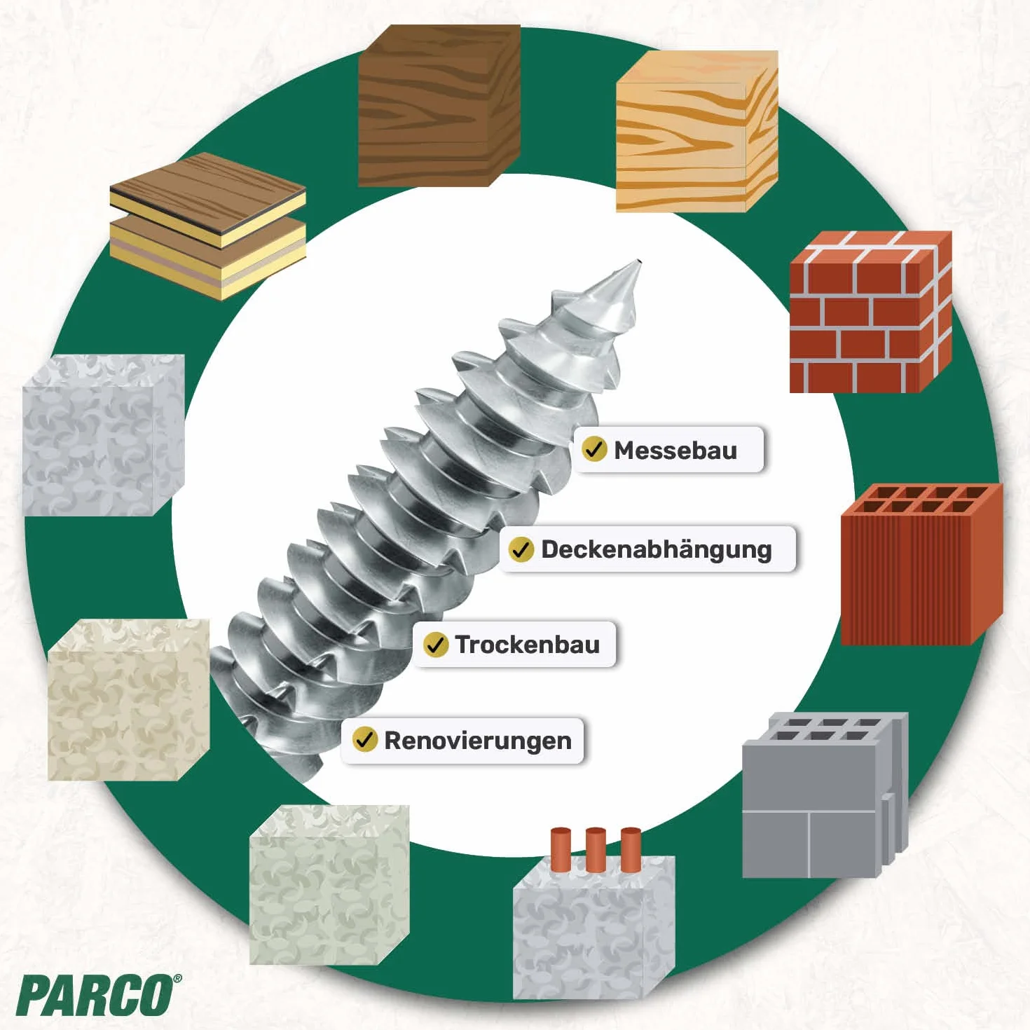 PARCO 604TOP75X42 wkręty do ram okiennych 7,5 x 42 mm, łeb wpuszczany, Torx TX30, 100 sztuk, srebrne