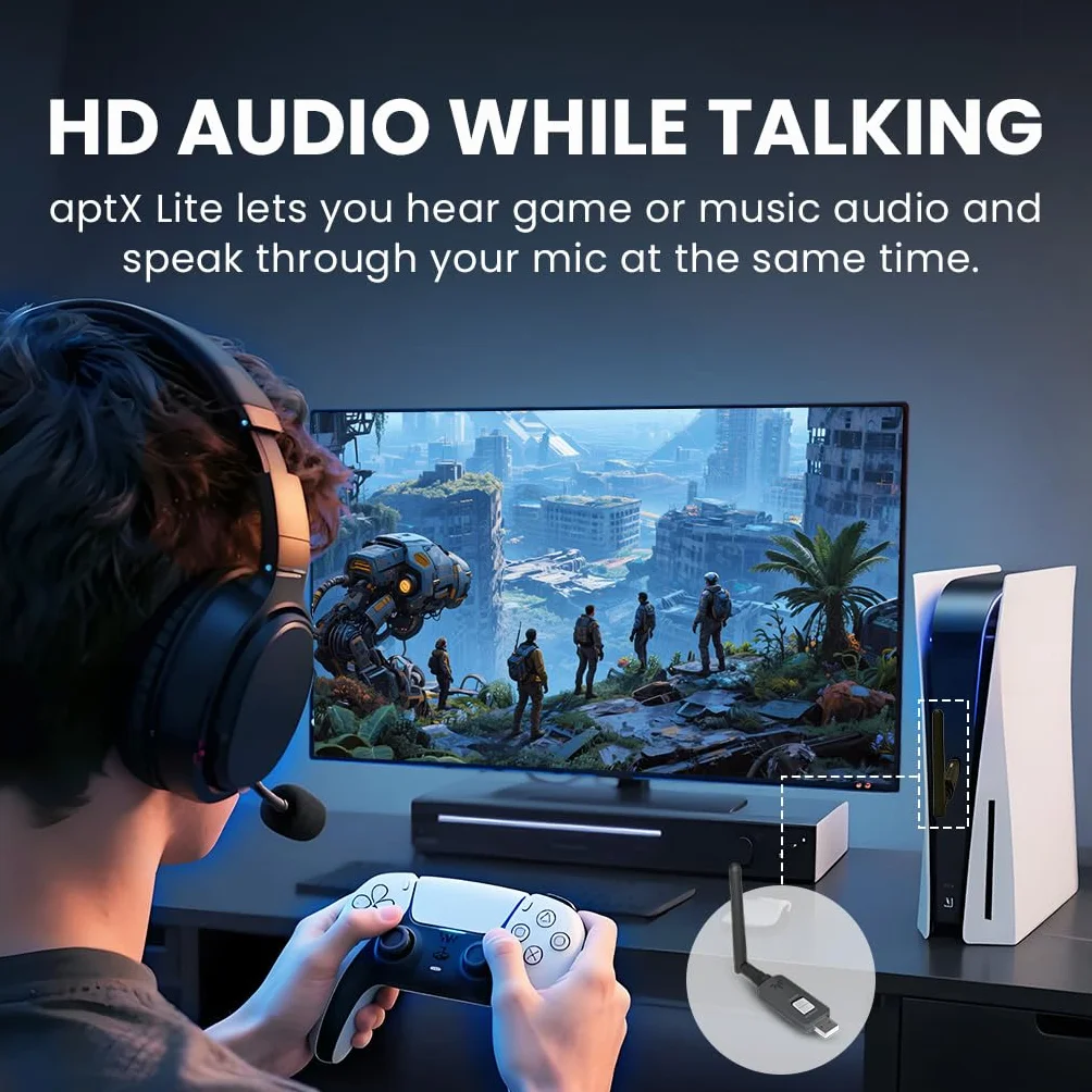 Avantree ProLink – adapter Bluetooth PS5 i odbiornik słuchawek do gier z LE, bardzo niskim opóźnieniem, dźwiękiem HD i obsługą mikrofonu