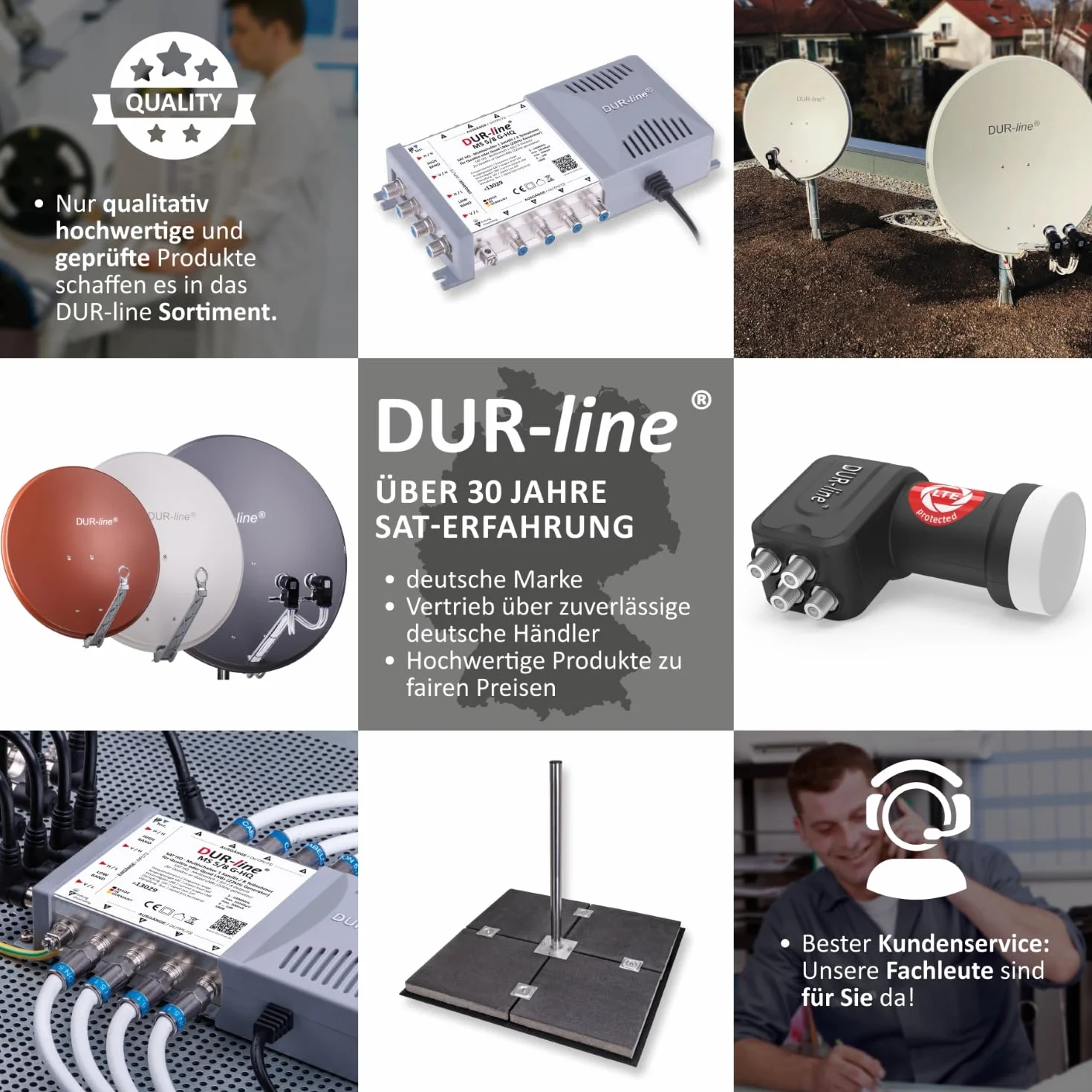 DUR-line Przełącznik DiseqC 4/1 - w obudowie chroniącej przed warunkami atmosferycznymi do odbioru 4 satelitów dla 1 uczestnika - Przełącznik sygnału LNB do odbiornika satelitarnego - do instalacji