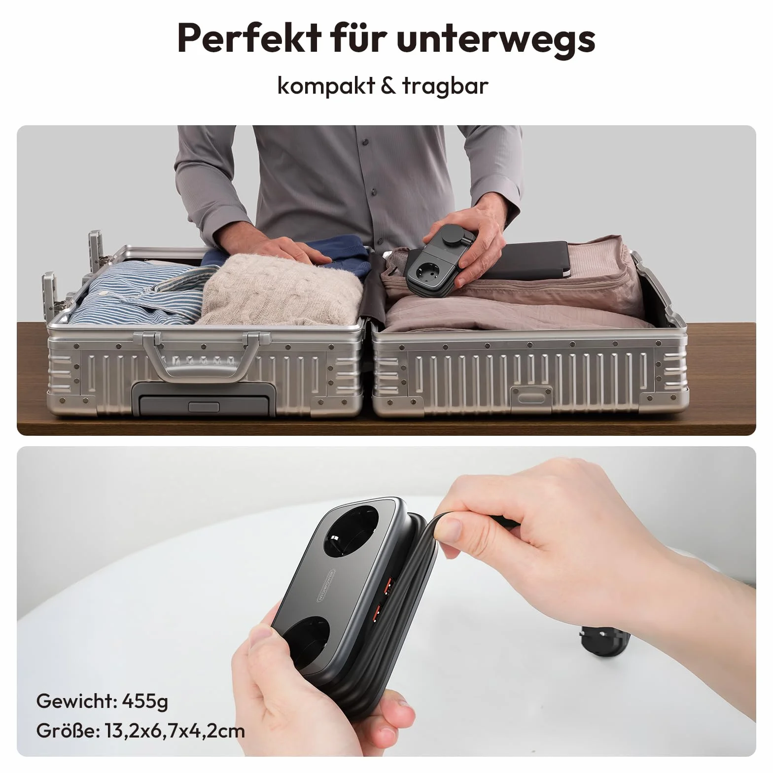 Listwa zasilająca NTONPOWER 2 gniazda USB-C 65W PD płaska wtyczka 2500W 1,5m czarna
