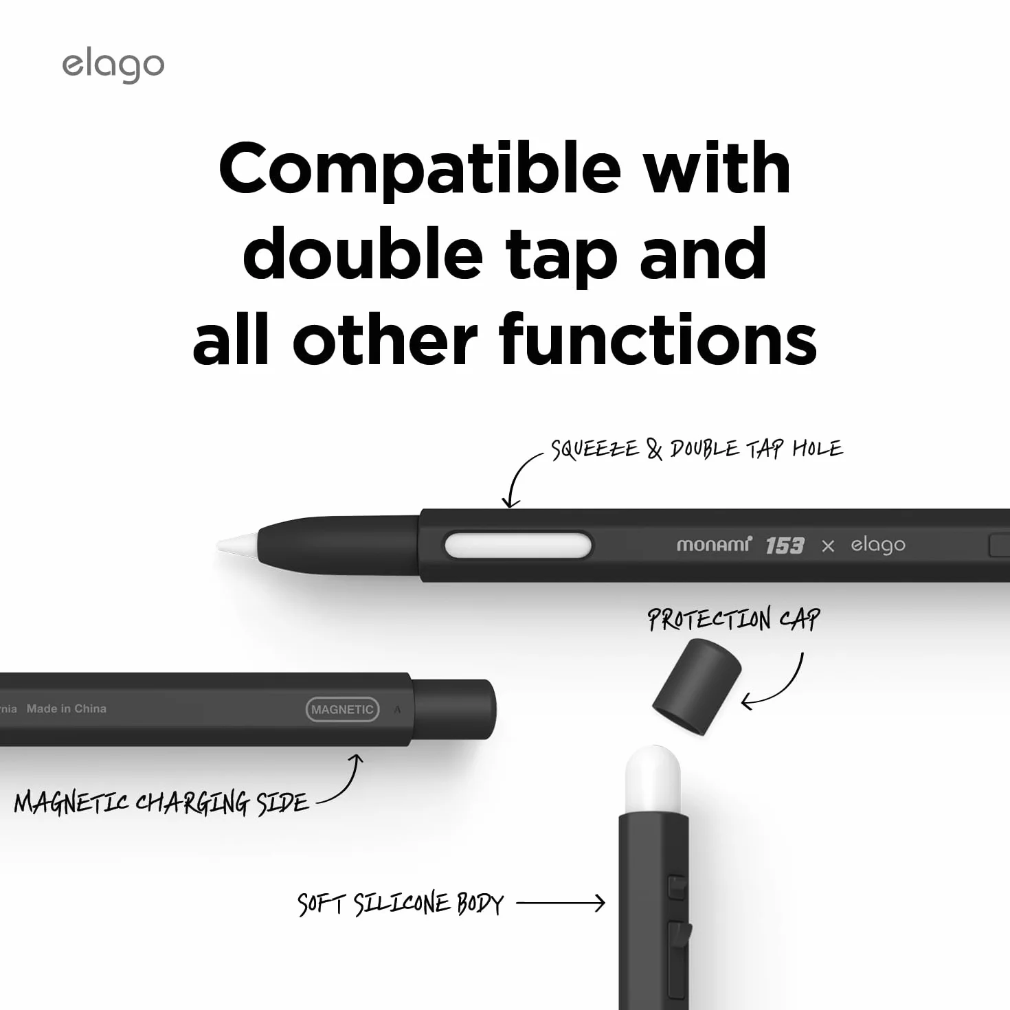 elago x MONAMI etui kompatybilne z Apple Pencil Pro i Apple Pencil 2. generacji, ładowanie magnetyczne, podwójne dotknięcie