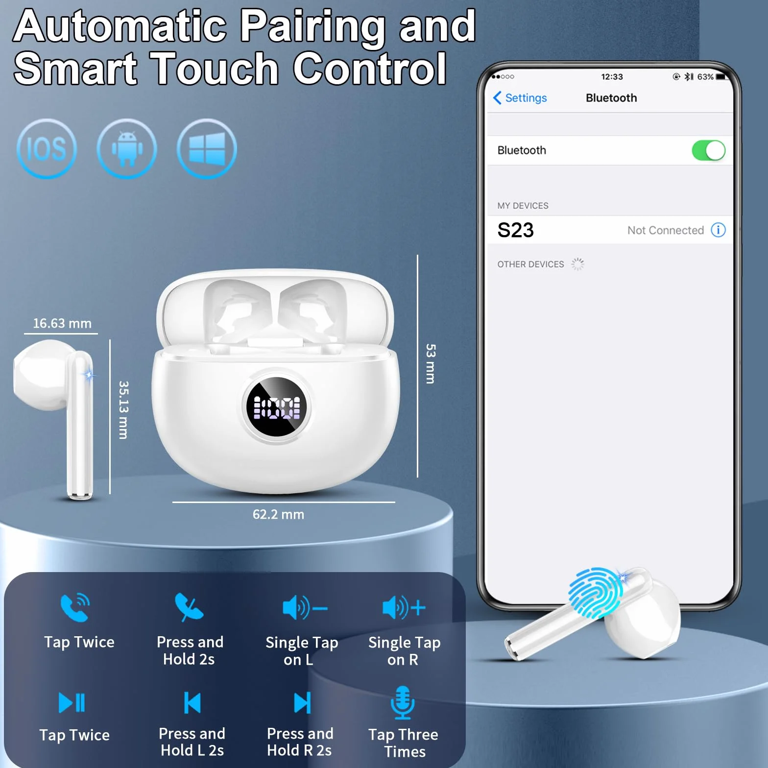 Bezprzewodowe słuchawki Bluetooth 5.3 Stereo z ENC, redukcją szumów, 40h, IP7 wodoodporne