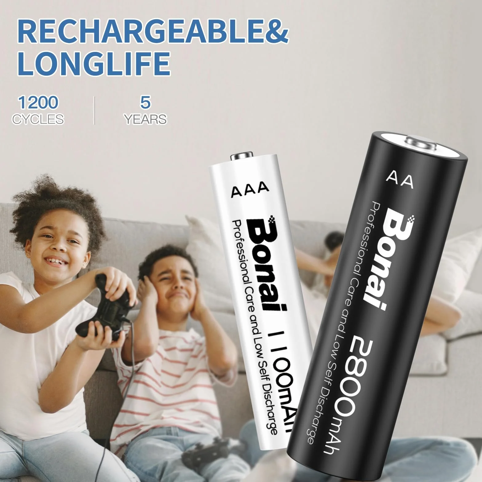 Baterie BONAI AA i AAA 2800/1100 mAh Ni-MH 1,2 V Akumulatory wielokrotnego ładowania