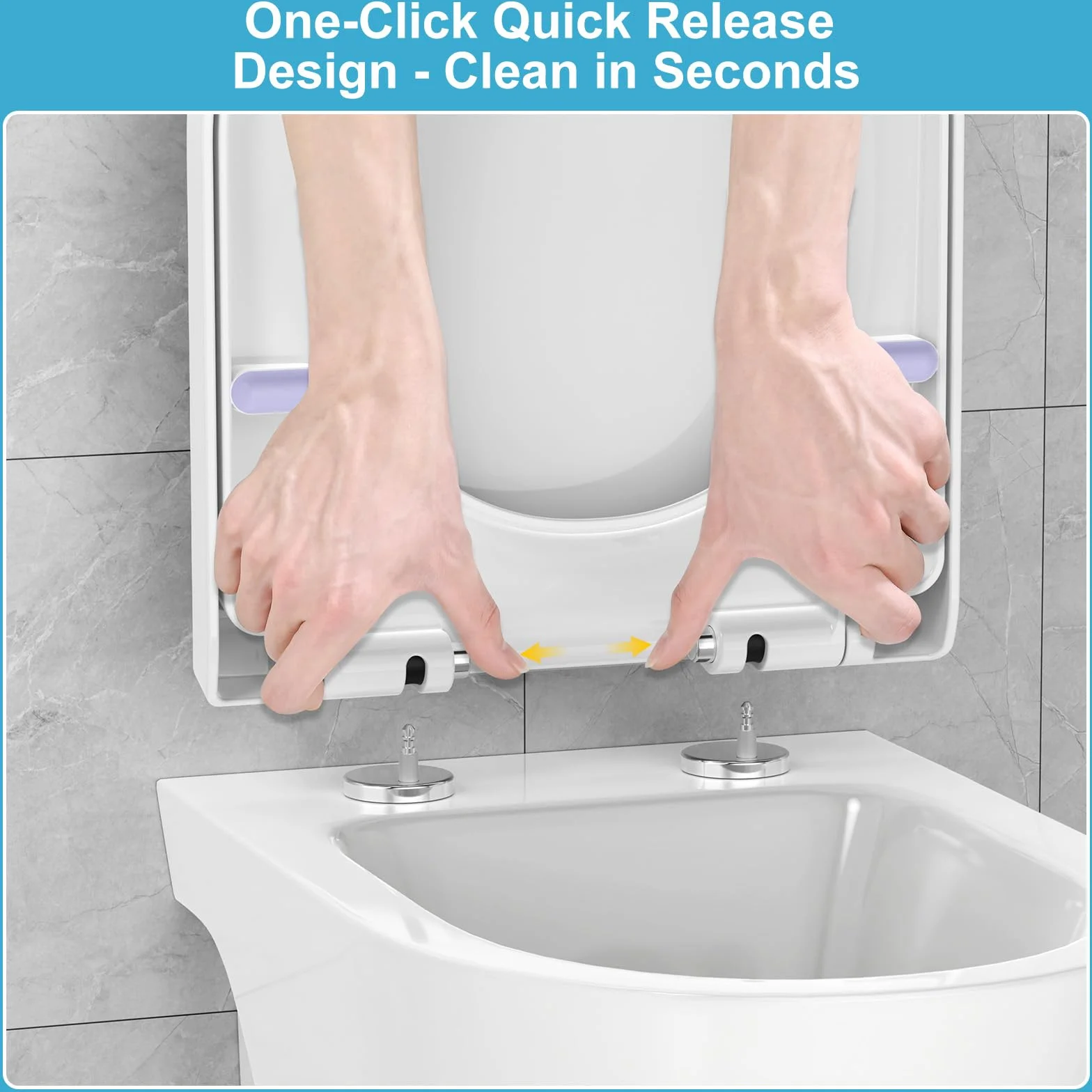 YEAUPE PRO Deska sedesowa z miękkim domykaniem w kształcie litery D, 361 × 450 mm, PP, uniwersalne dopasowanie, szybkie zapięcie, teksturowane wykończenie, kolor biały