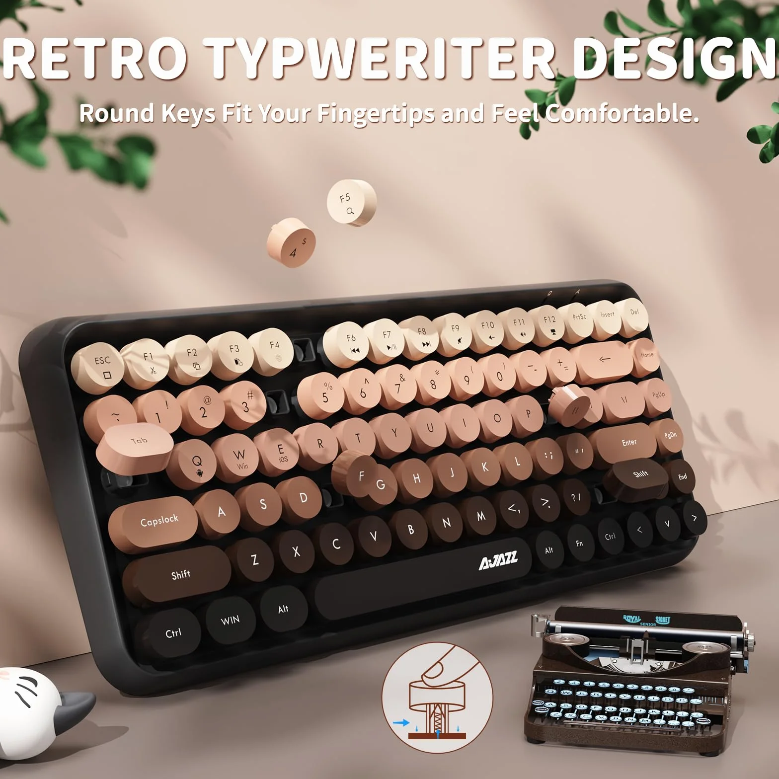 Bezprzewodowa klawiatura Retro Bluetooth 84 klawisze QWERTY Matowa Tekstura Brązowy
