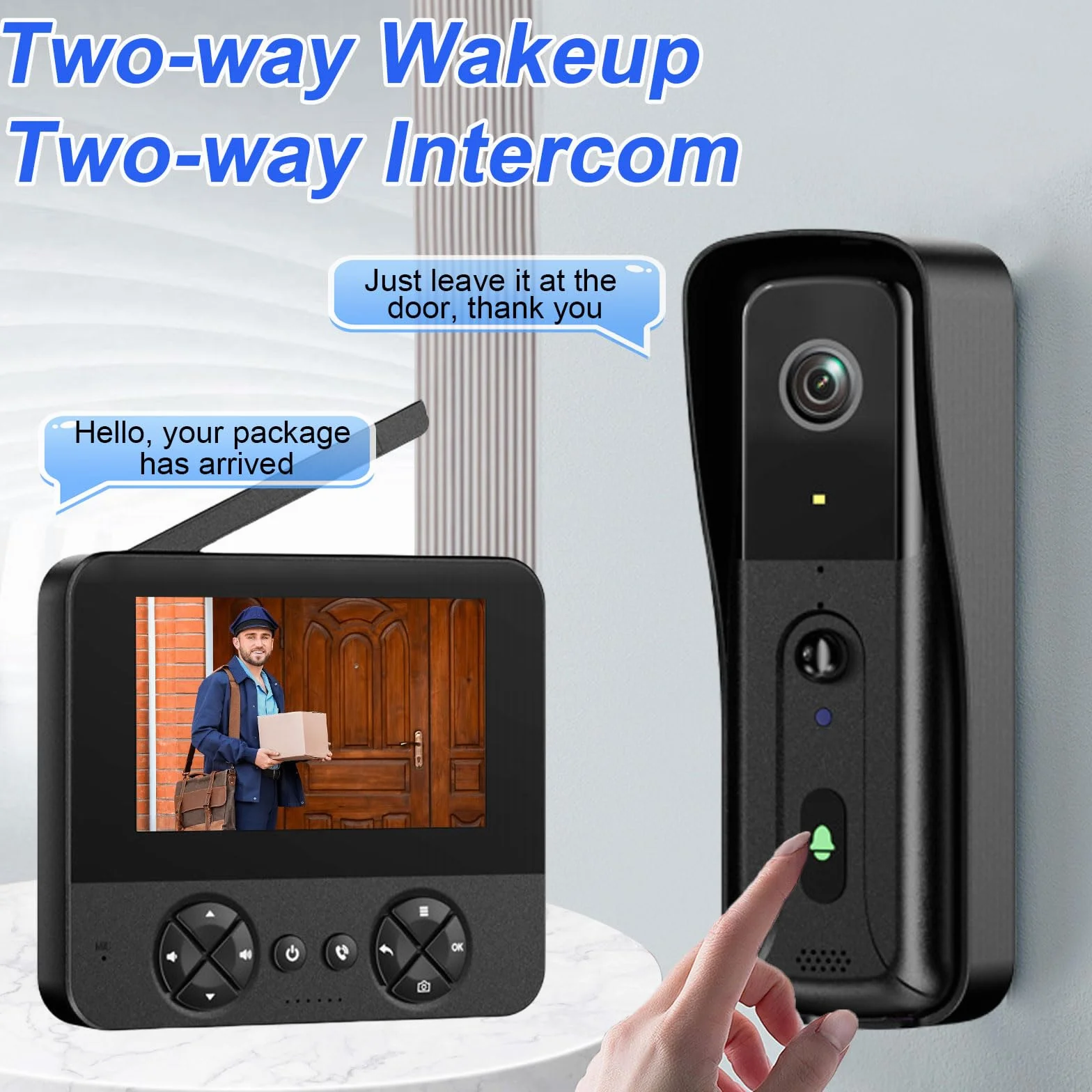 Bezprzewodowy dzwonek do drzwi z monitorem, kamera wideo z dzwonkiem do drzwi 4,3 cala, bezprzewodowy dzwonek do drzwi, 1080p, z dwukierunkowym wideo, widzenie nocne, wykrywanie ruchu PIR, bez WLAN