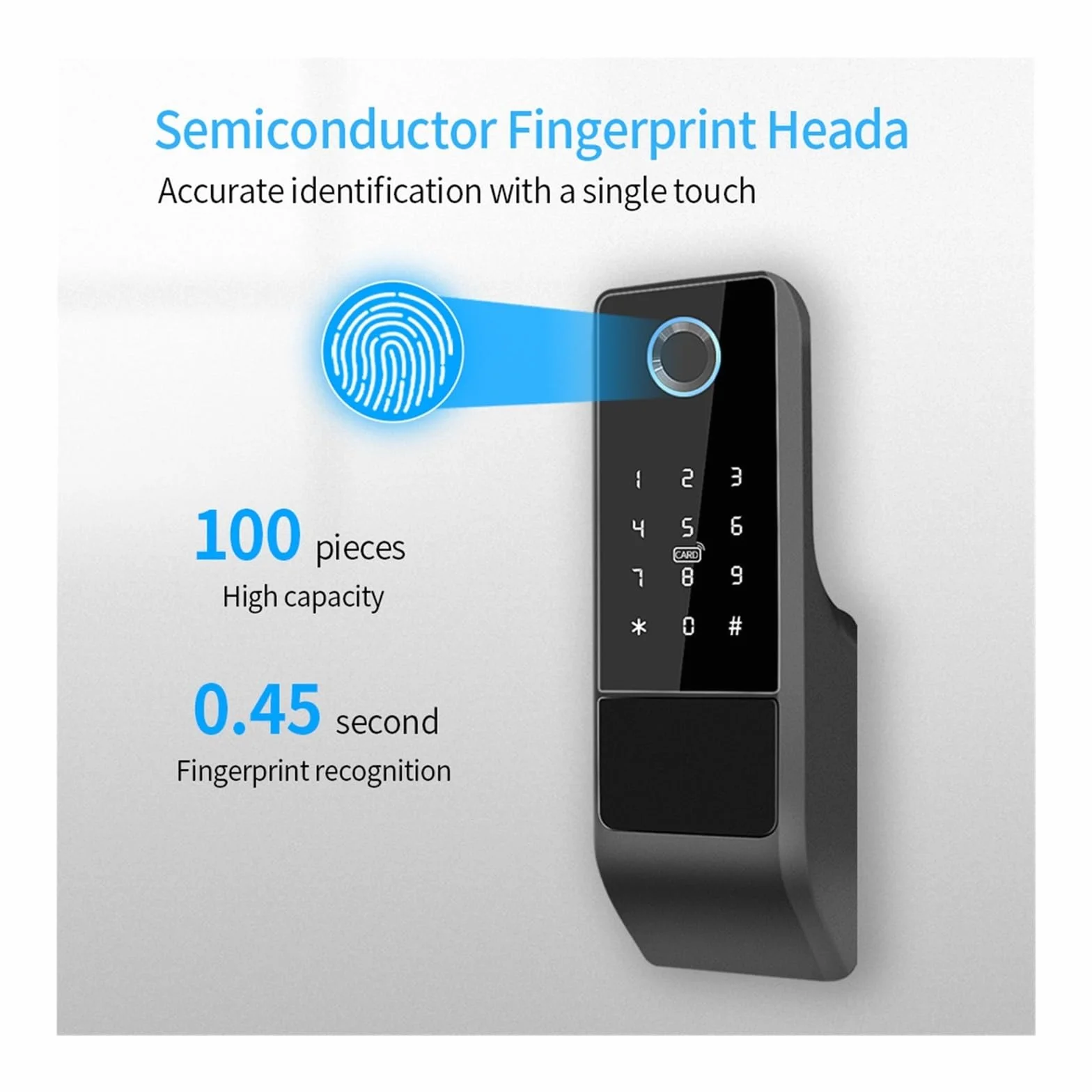 Wodoodporny, inteligentny zamek do drzwi z czytnikiem linii papilarnych, brama zewnętrzna Bluetooth, zasuwka na hasło + klucz mechaniczny(A)