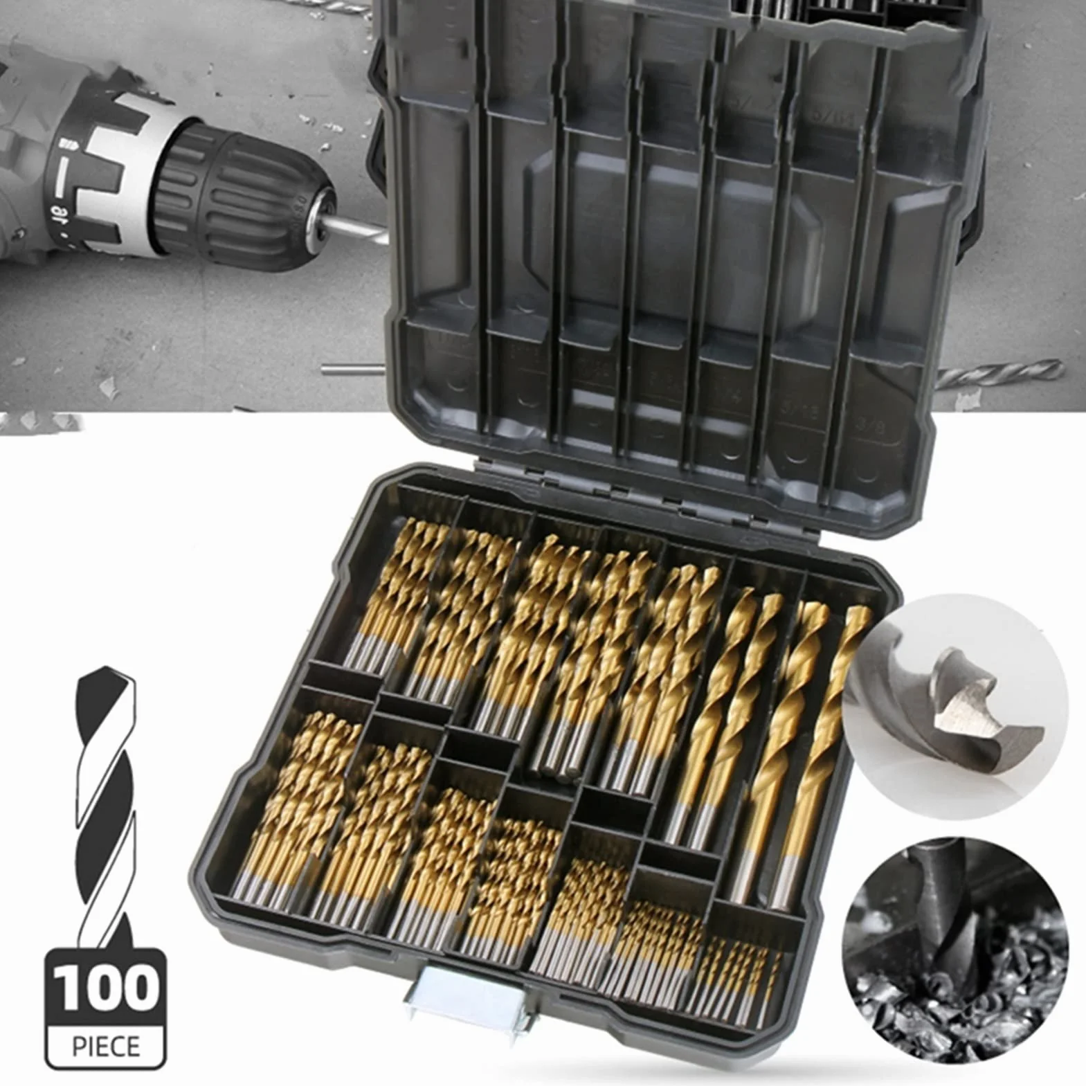 100 sztuk wiertła do metalu HSS T-itanium metryczne wiertła do metalu zestaw bitów 1-10mm wiertło spiralne do metalu drewno plastikowe wiertło zestaw akcesoriów