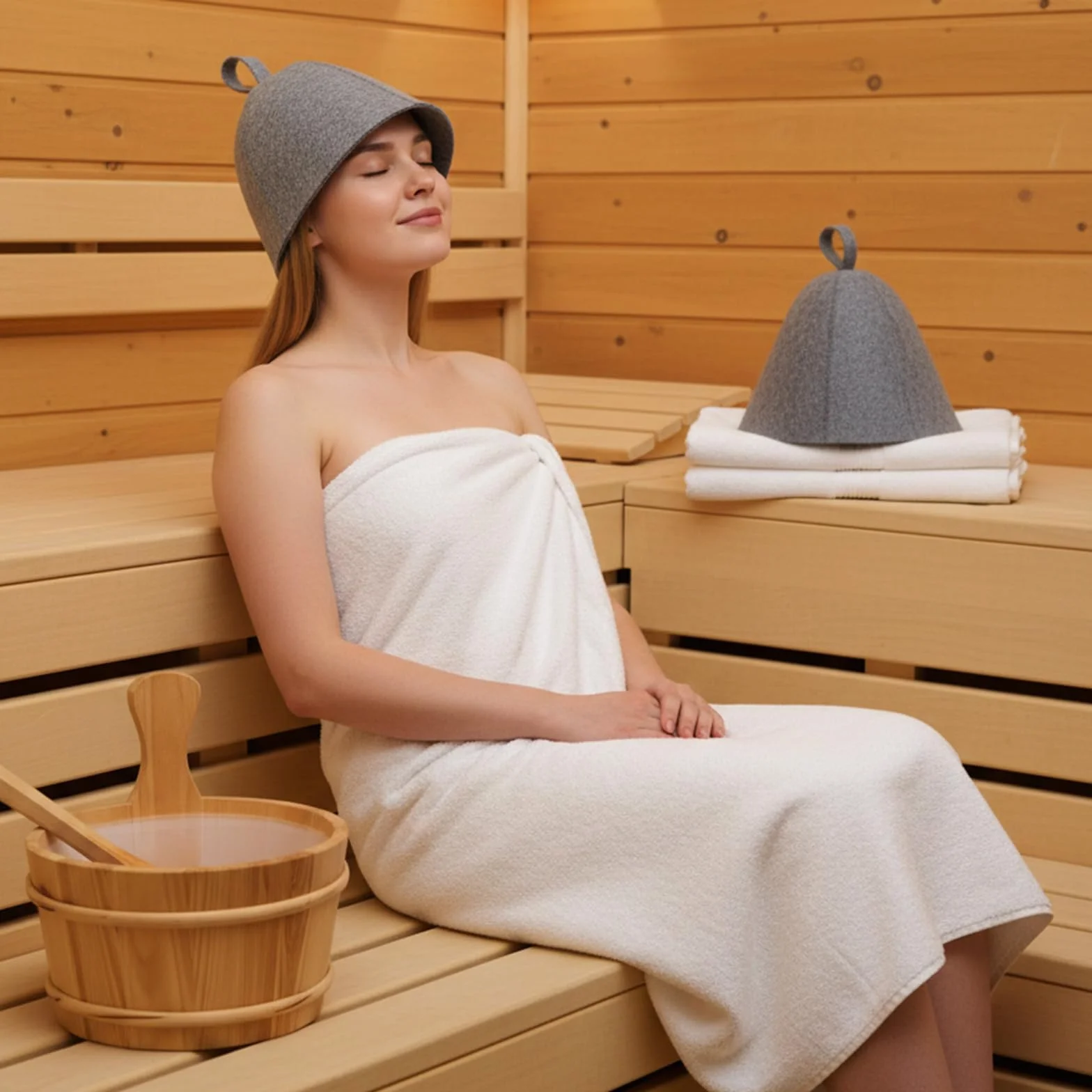 Lusofie 2 szt. filcowa wełniana czapka do sauny dla kobiet mężczyzn - z wiszącą pętlą czapka do sauny do spa - izolacyjne nakrycie głowy do łaźni parowej banya