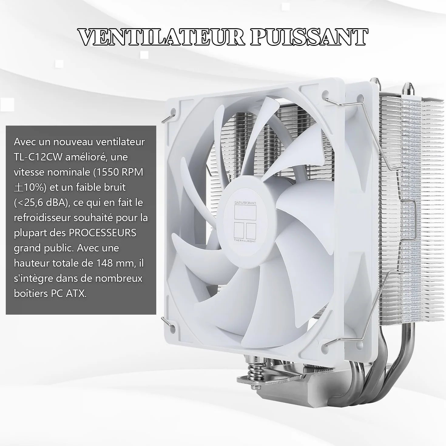 Thermalright Assassin X 120 SE biały wentylator chłodzący CPU, 4 rury grzewcze, TL-C12CW PWM, łożysko S-FDB, AMD AM4 AM5/Intel LGA1700/1150/1151/1155/1156/1200